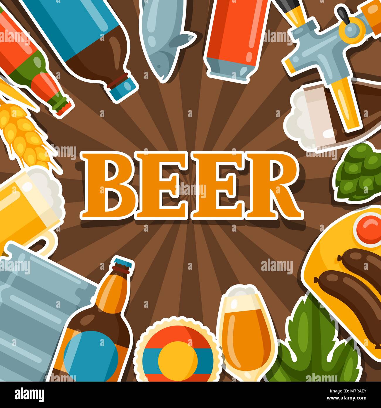 Background design with beer stickers and objects Stock Vector Image ...