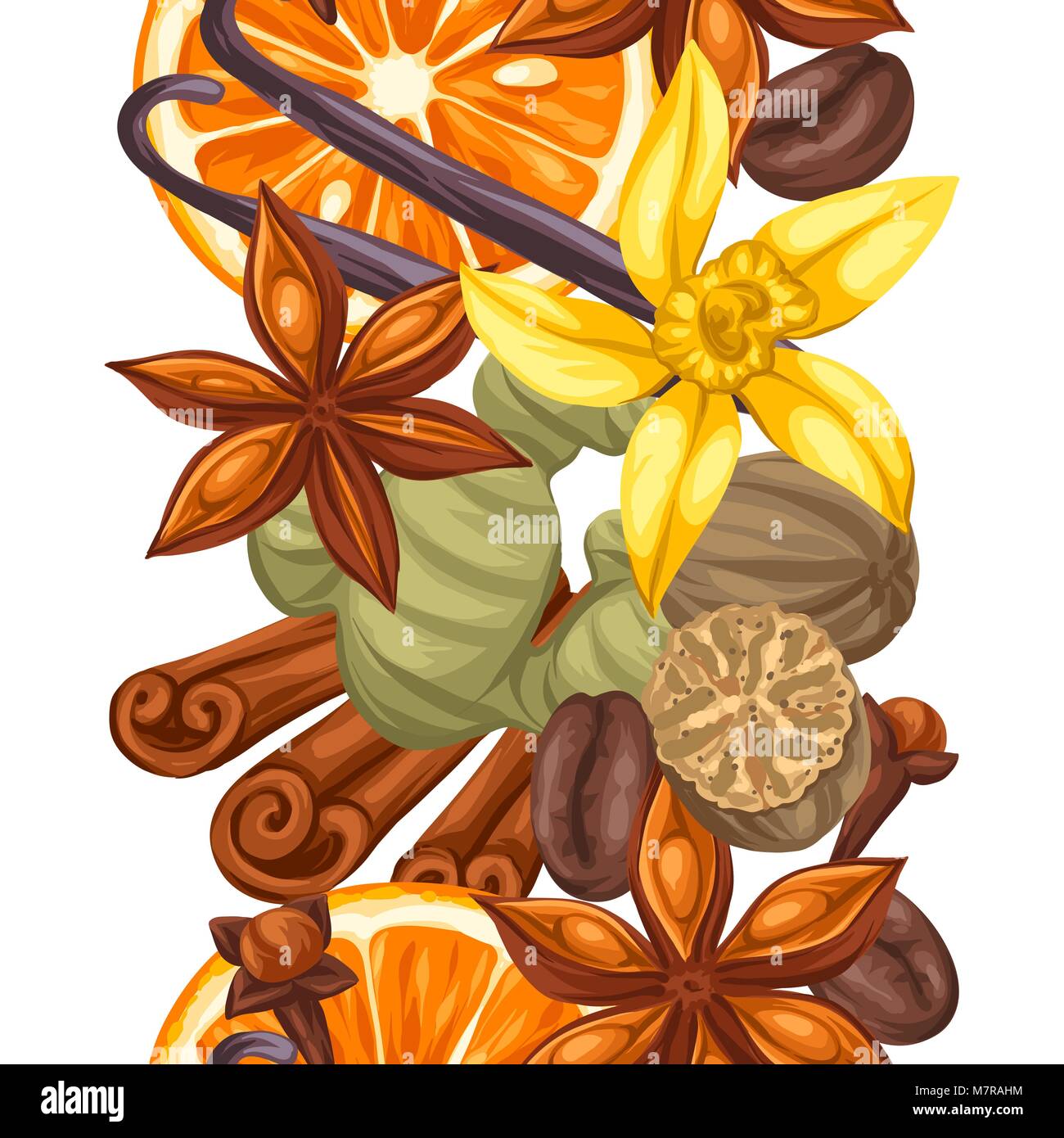 Seamless pattern with various spices. Illustration of anise, cloves ...