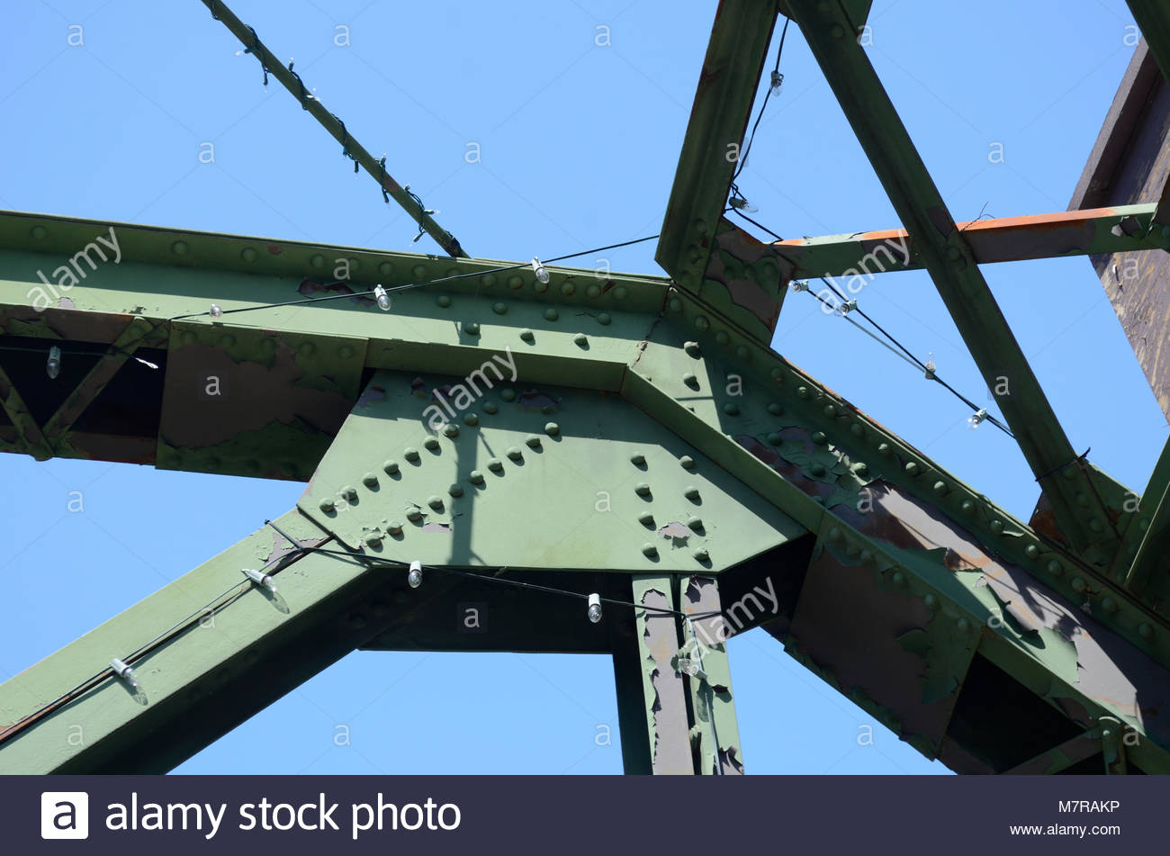 Old Bridge Gusset Plate. A Riveted Gusset Plate on a steel truss Stock