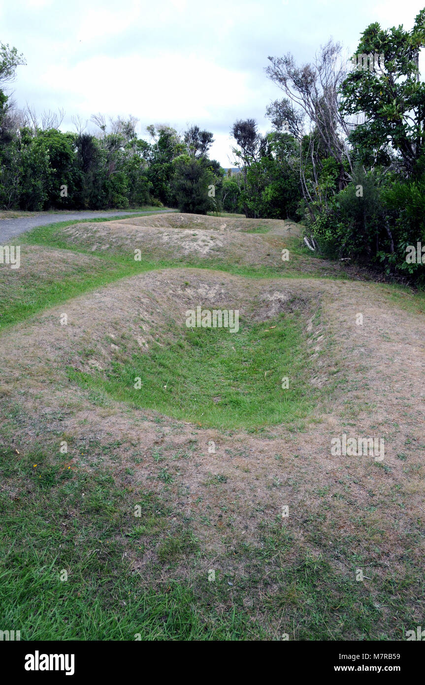 A Pa, a Maori fortified village site overlooking the Queen Charlotte Sound near Picton, Marlborough, New Zealand. Stock Photo