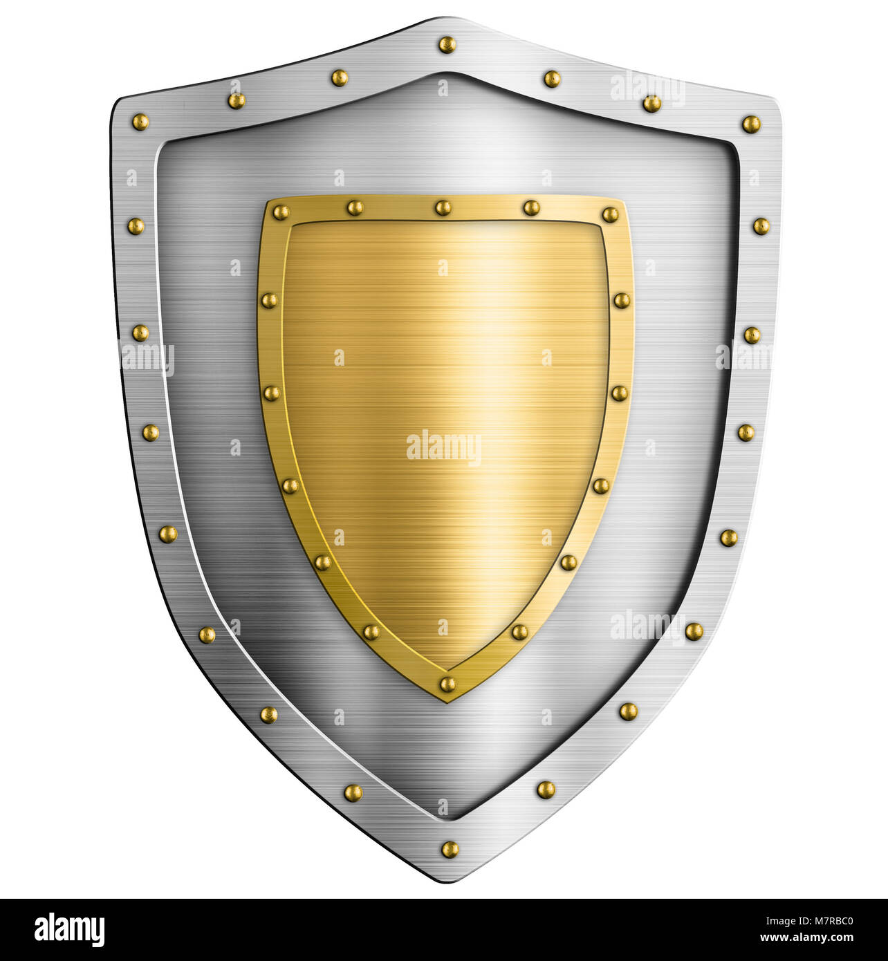 Metal silver classical shield with gold coat of arms isolated Stock
