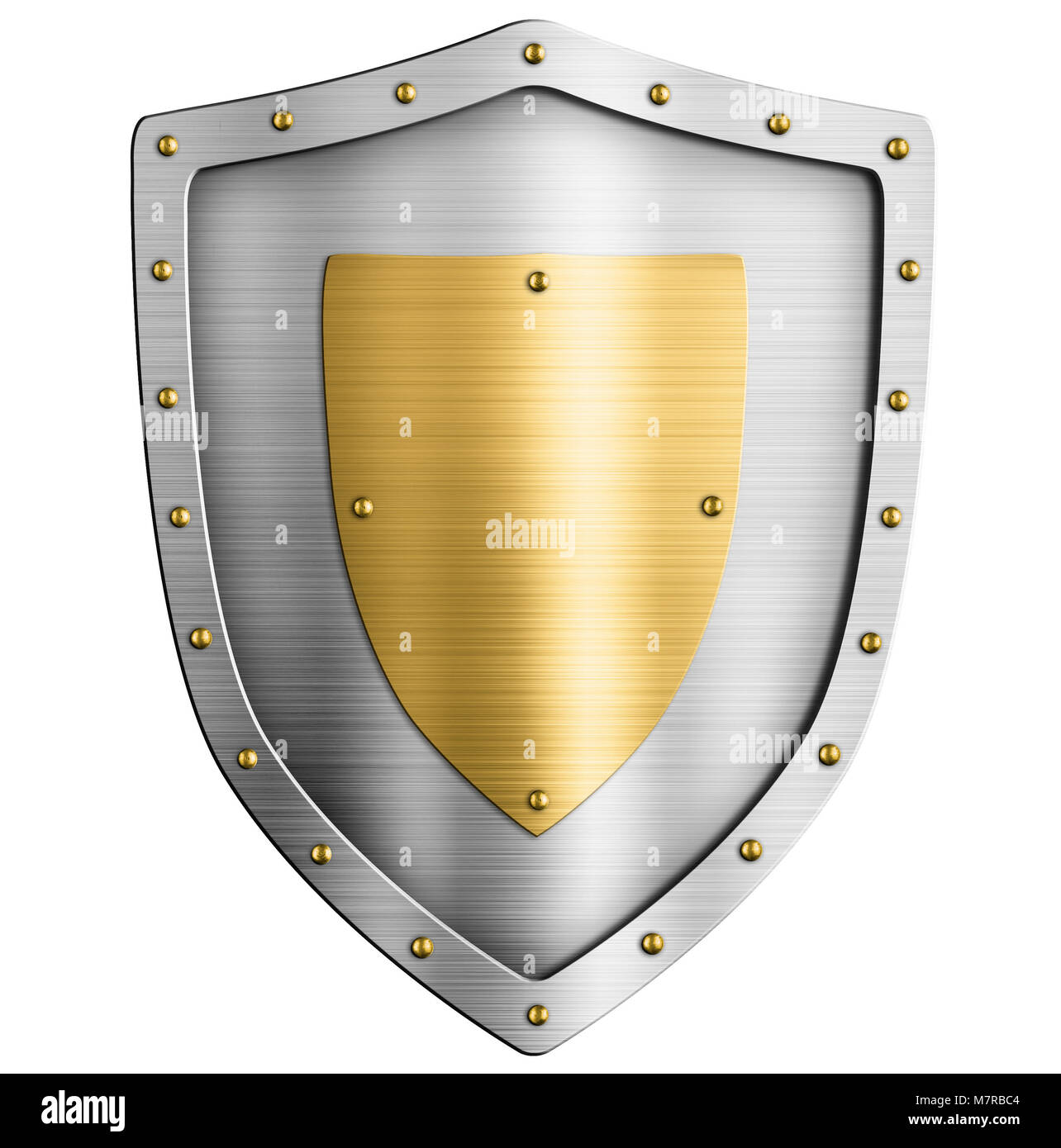 Metal silver classical shield with gold coat of arms isolated Stock Photo