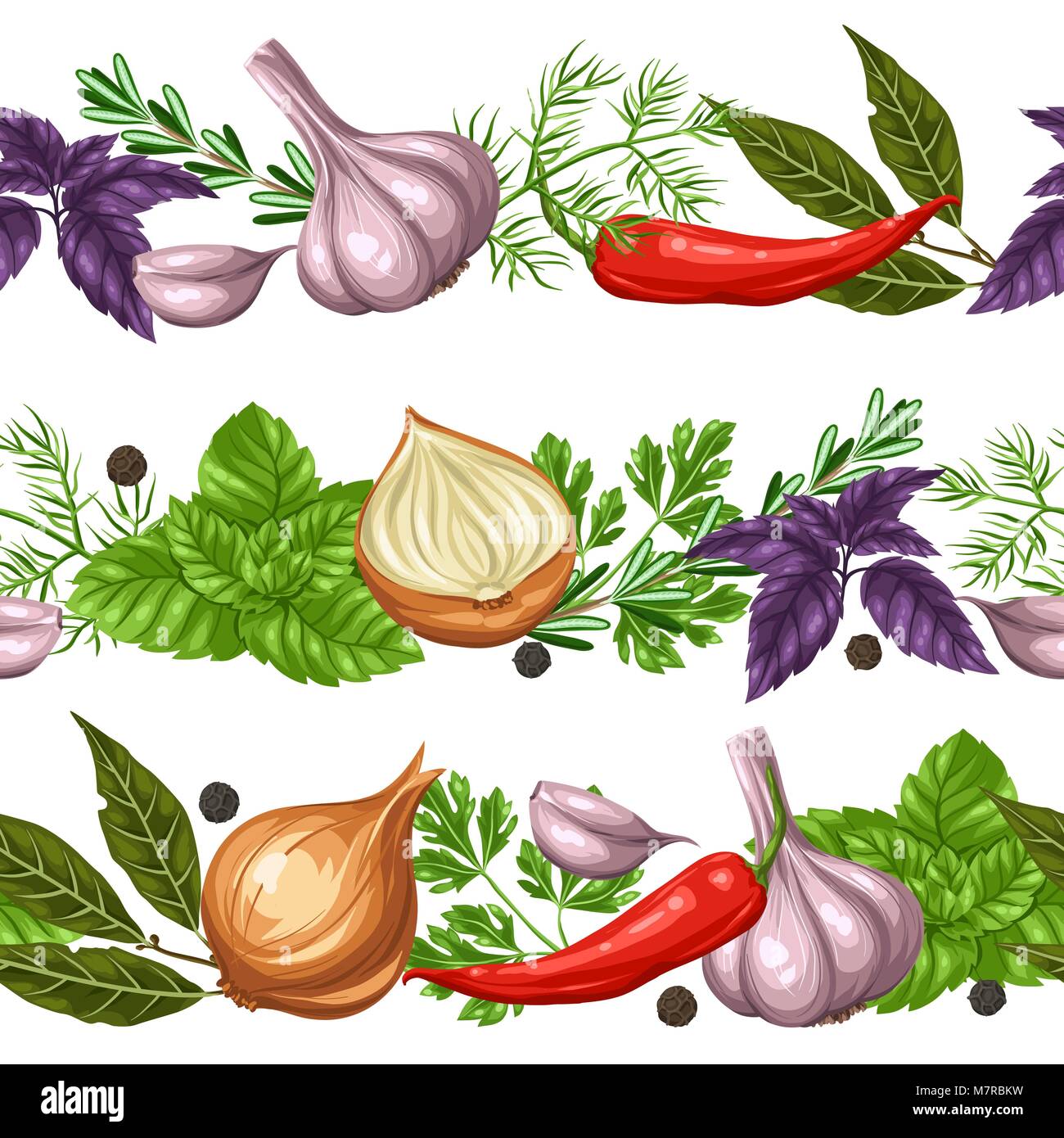 Seamless borders with various herbs and spices Stock Vector Image & Art ...