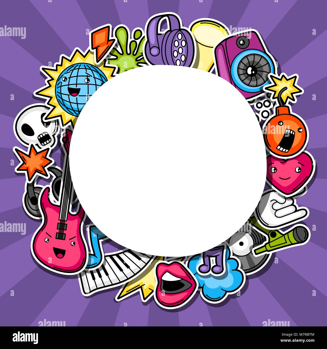Music party kawaii background. Musical instruments, symbols and objects in  cartoon style Stock Vector Image & Art - Alamy