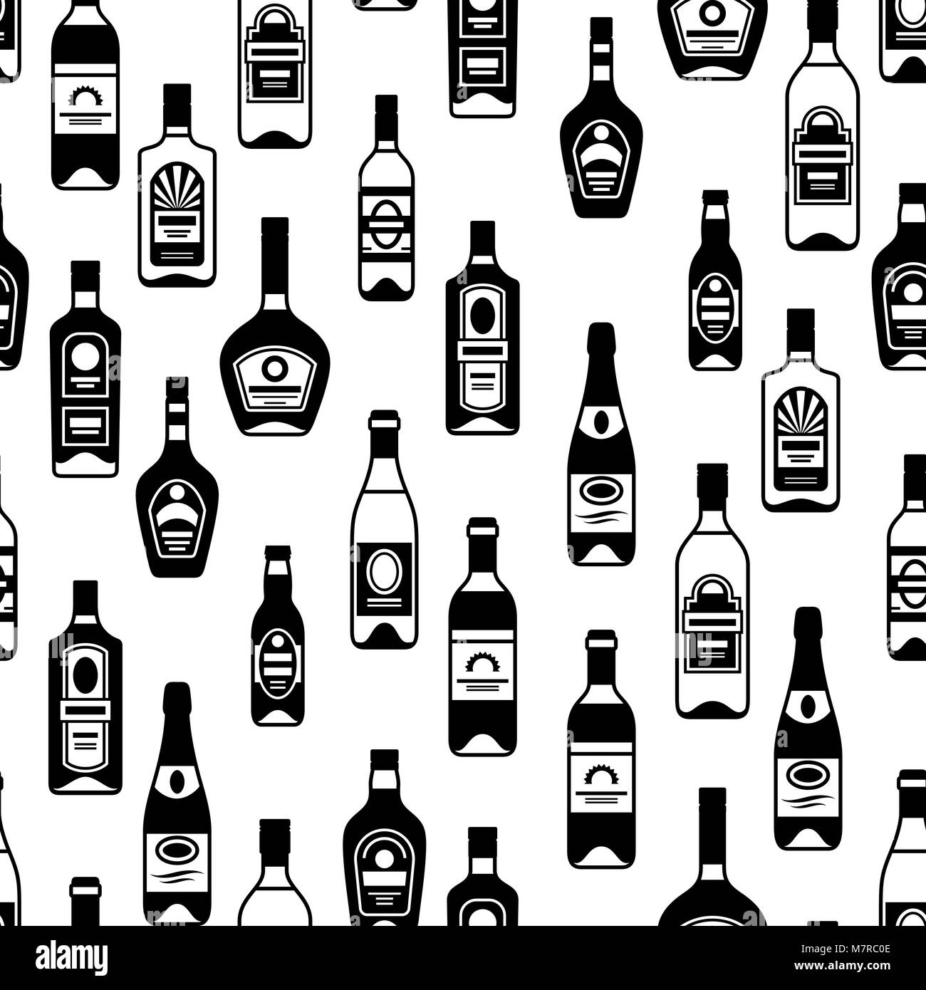 Alcohol drinks seamless pattern. Bottles for restaurants and bars Stock ...