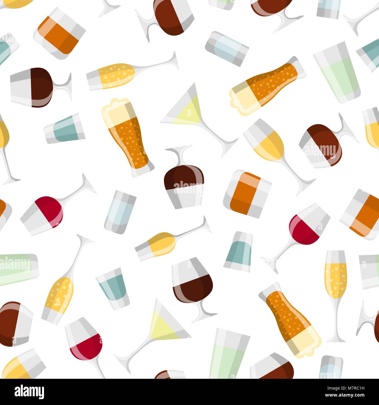 Alcohol drinks seamless pattern. Glasses for restaurants and bars Stock Vector