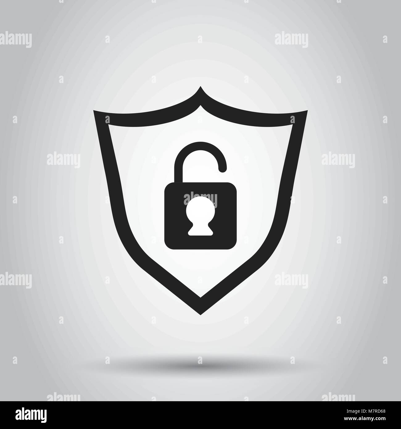 Lock with shield security icon. Vector illustration on white background. Business concept padlock pictogram. Stock Vector