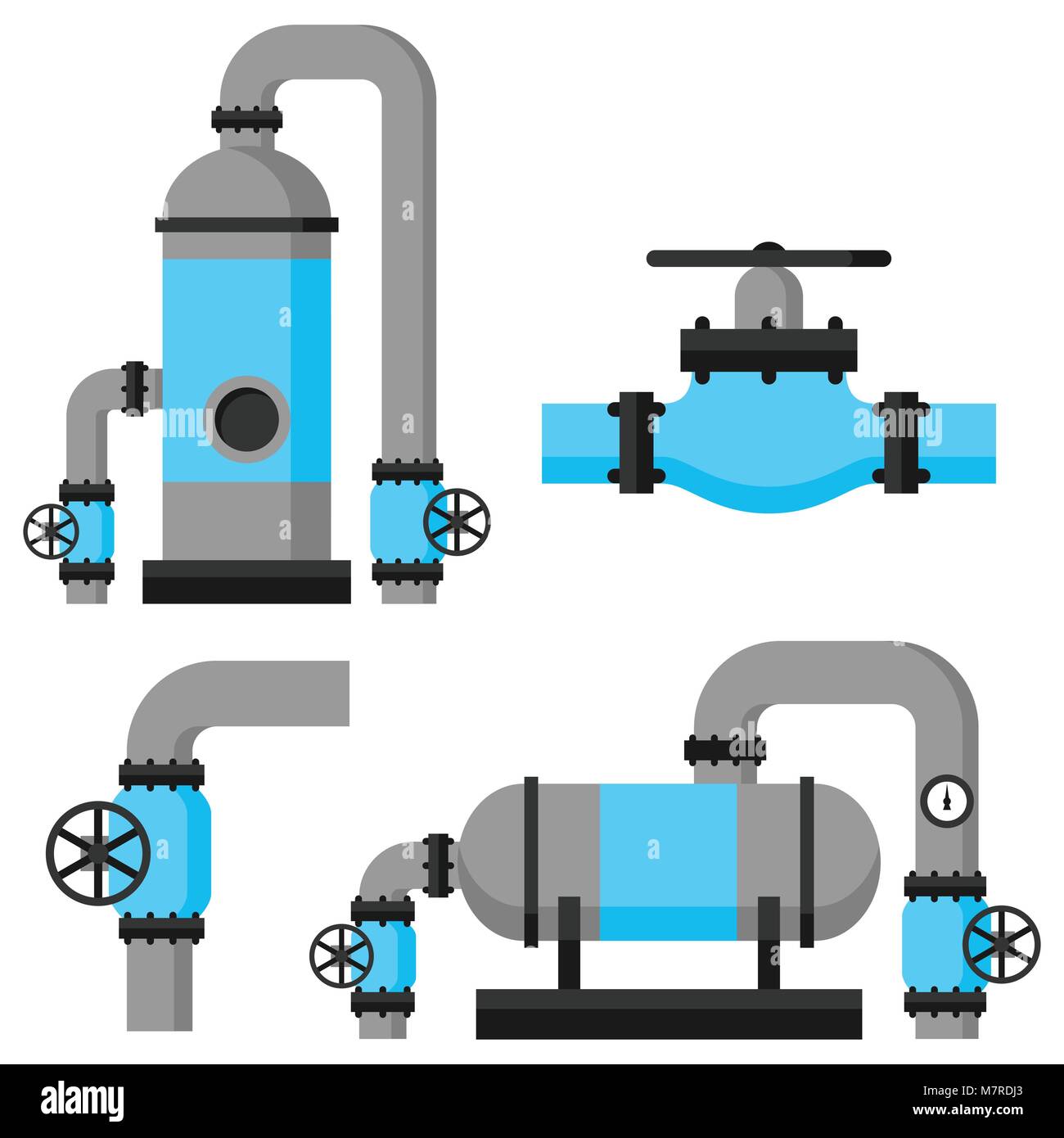 Natural gas heat exchanger, control valves and storage. Set of equipment Stock Vector