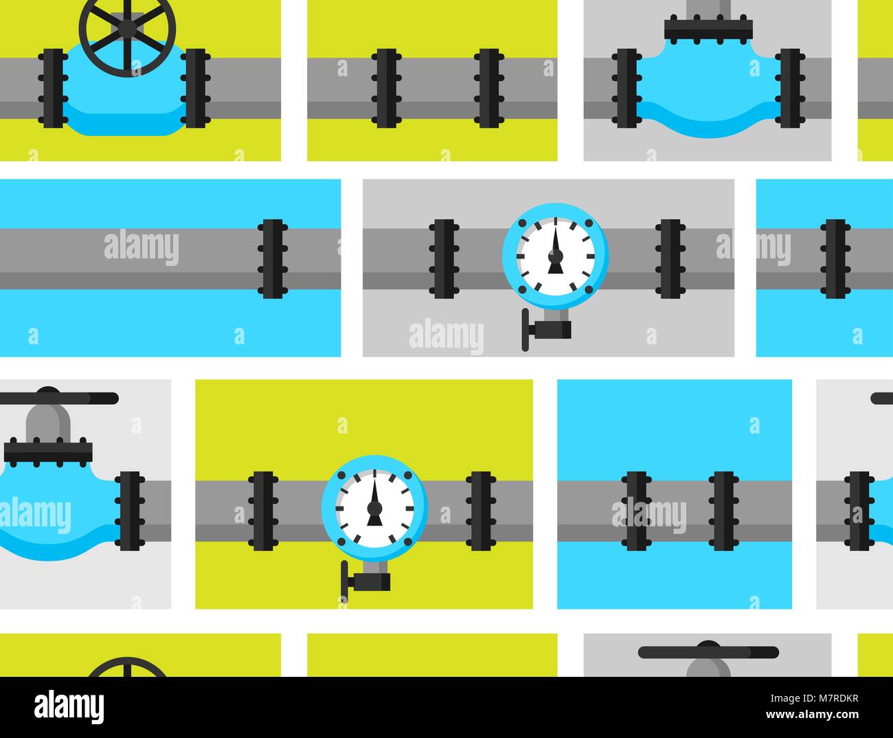Gas control valve and pipes transportation. Industrial seamless pattern Stock Vector