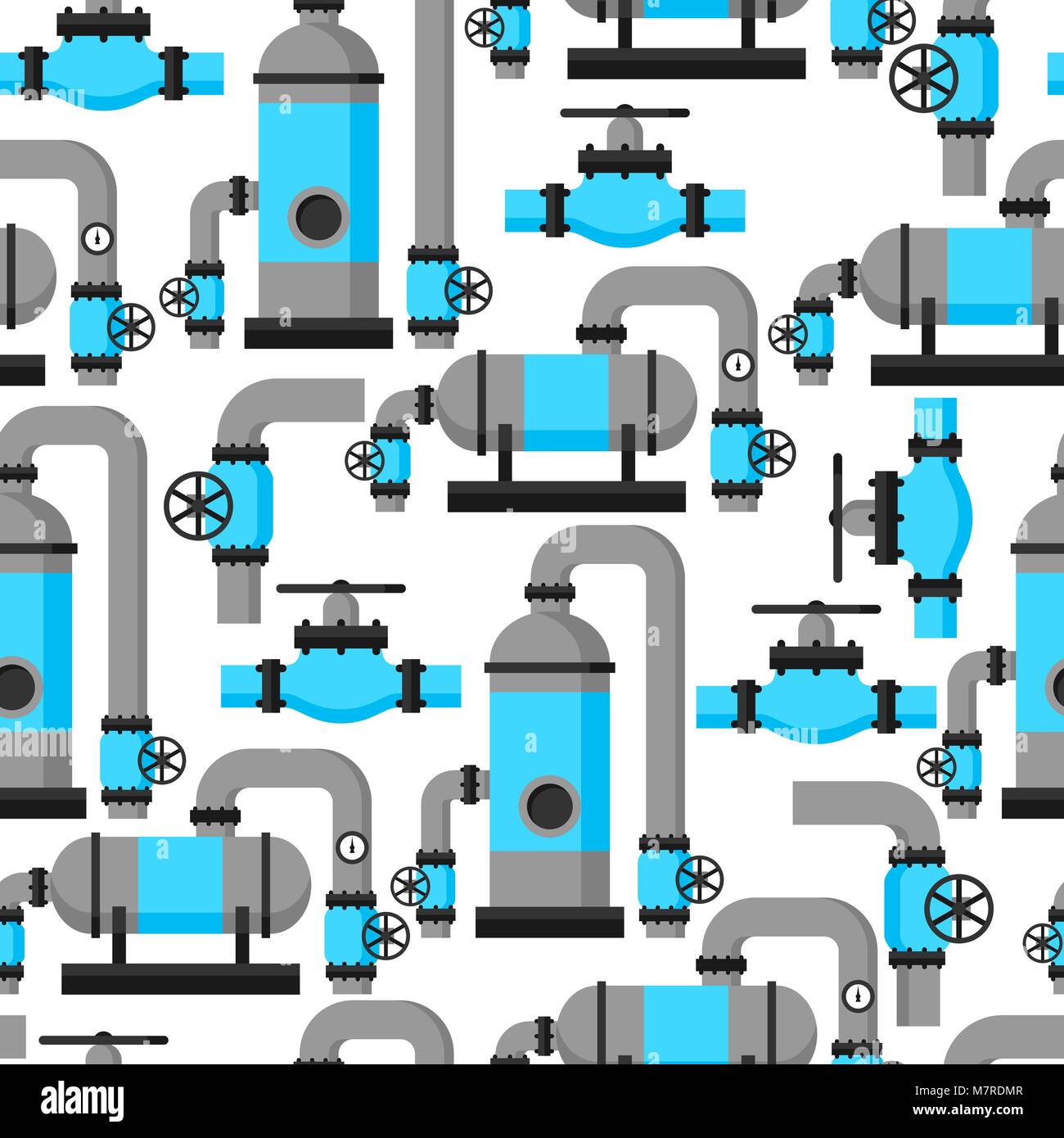 Natural gas heat exchanger, control valves and storage. Industrial seamless pattern Stock Vector