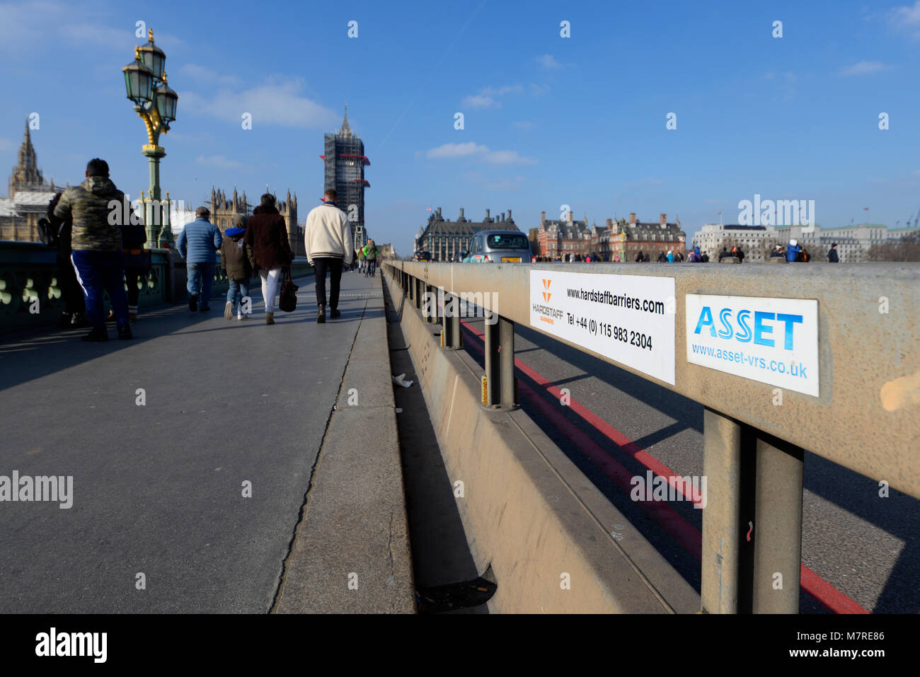 Safety barriers on Westminster Bridge, London, protecting pedestrians