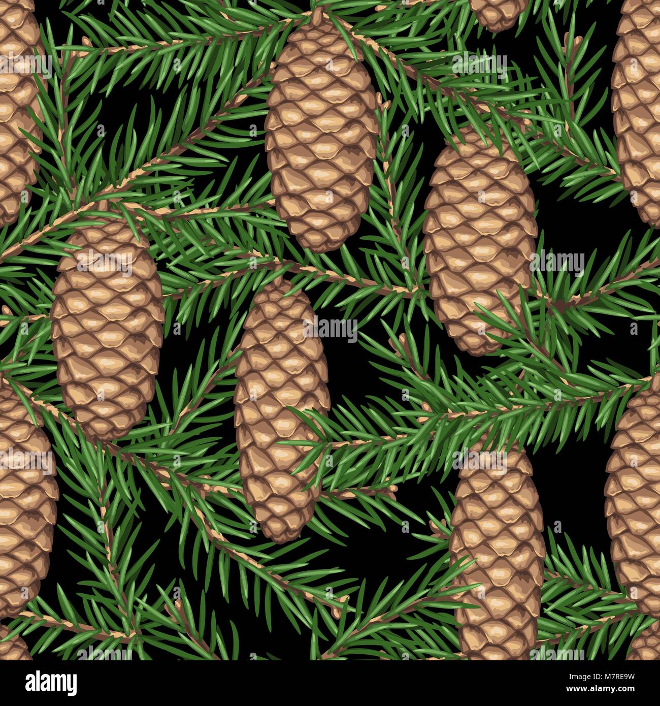 Seamless pattern with fir branches and cones. Detailed vintage ...