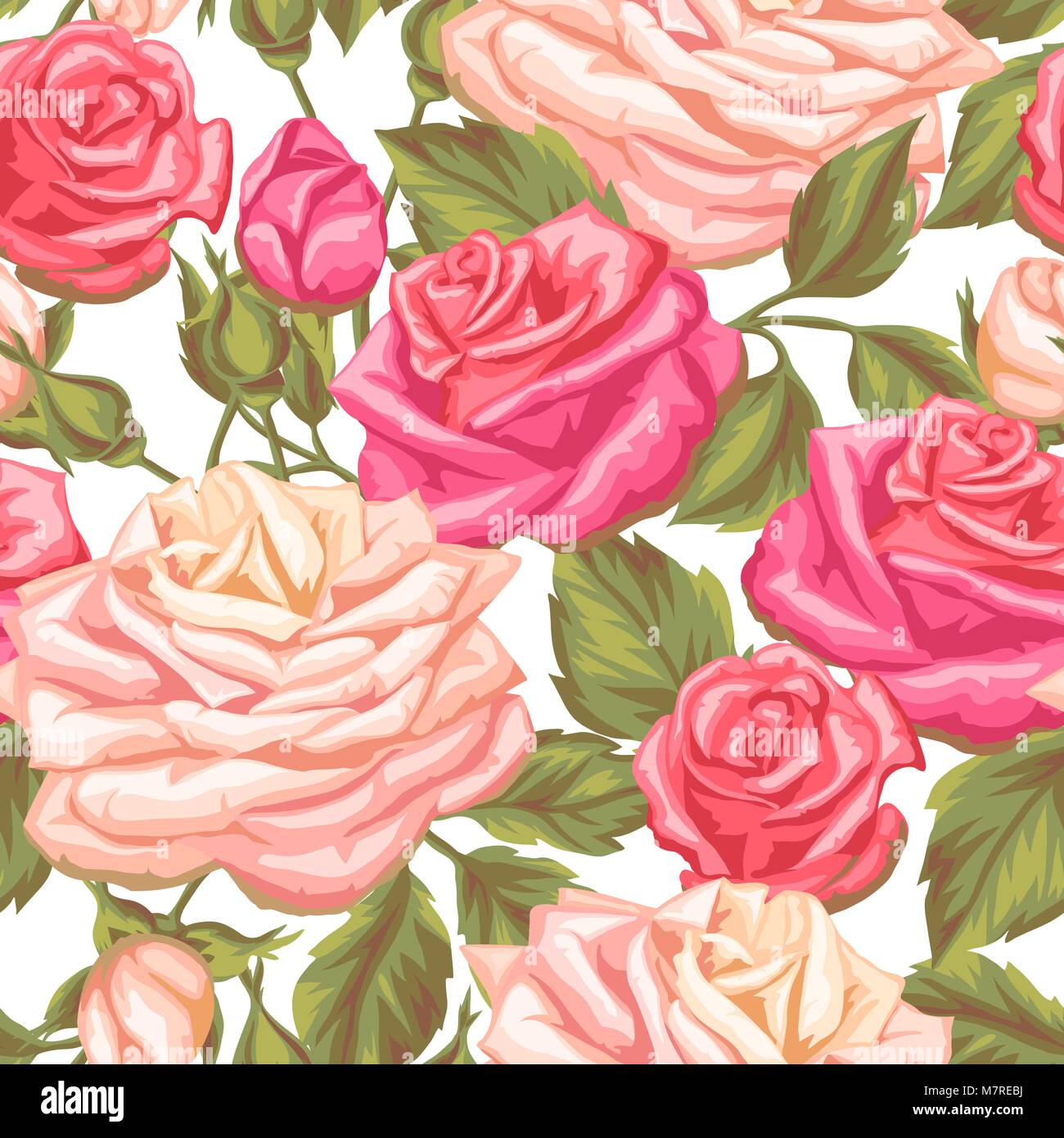 Seamless pattern with vintage roses. Decorative retro flowers. Easy to ...