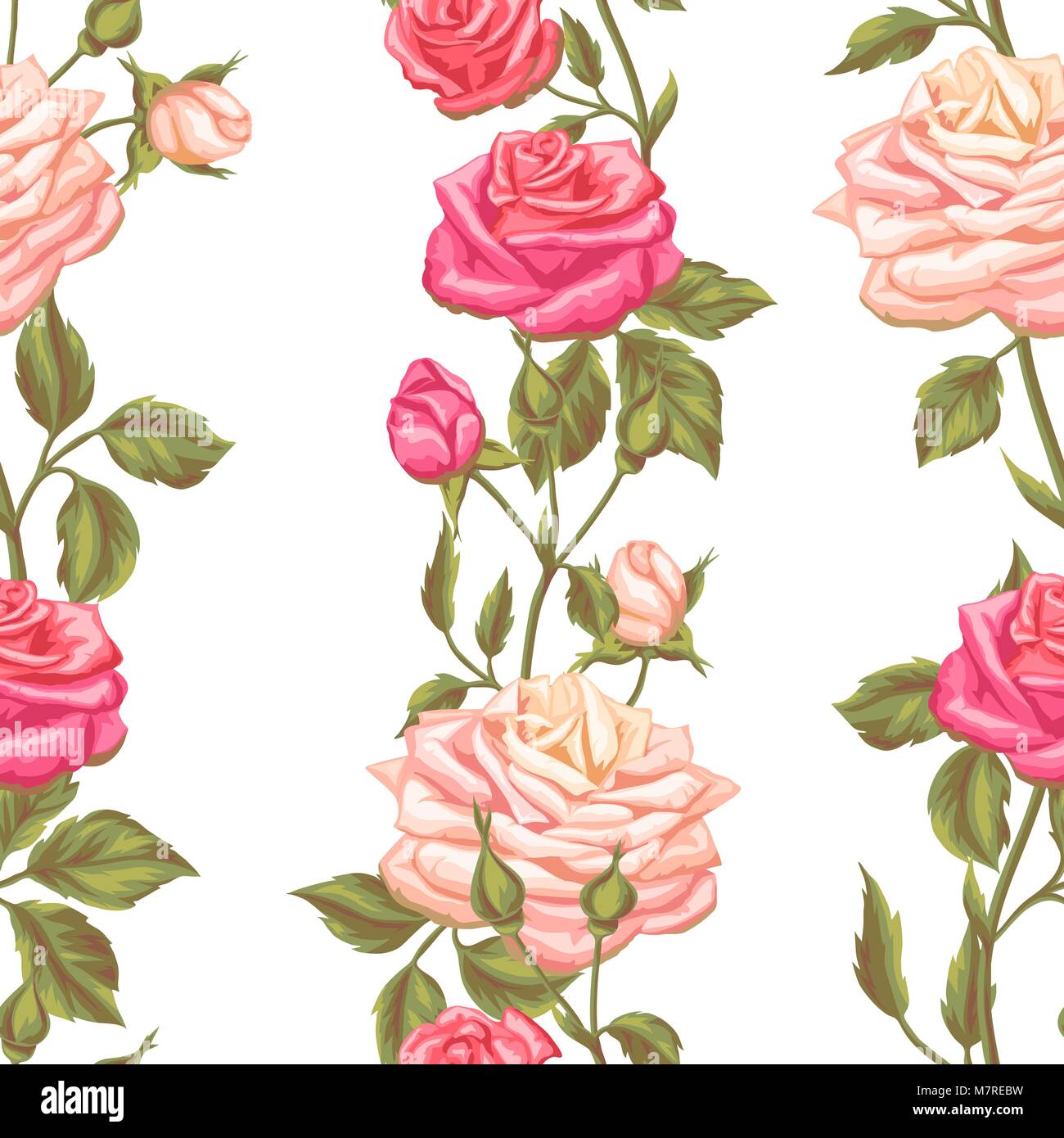 Seamless pattern with vintage roses. Decorative retro flowers. Easy to ...