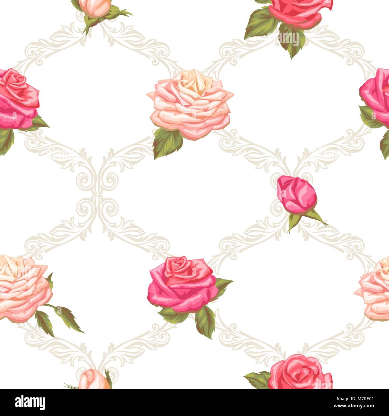 Seamless pattern with vintage roses. Decorative retro flowers. Easy to ...