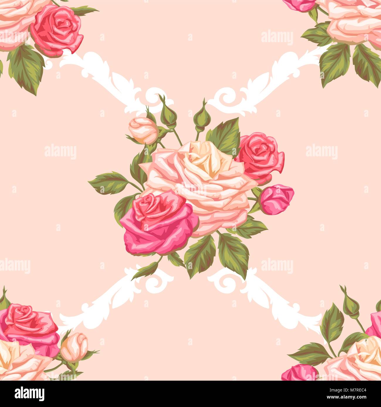 Seamless pattern with vintage roses. Decorative retro flowers. Easy to ...