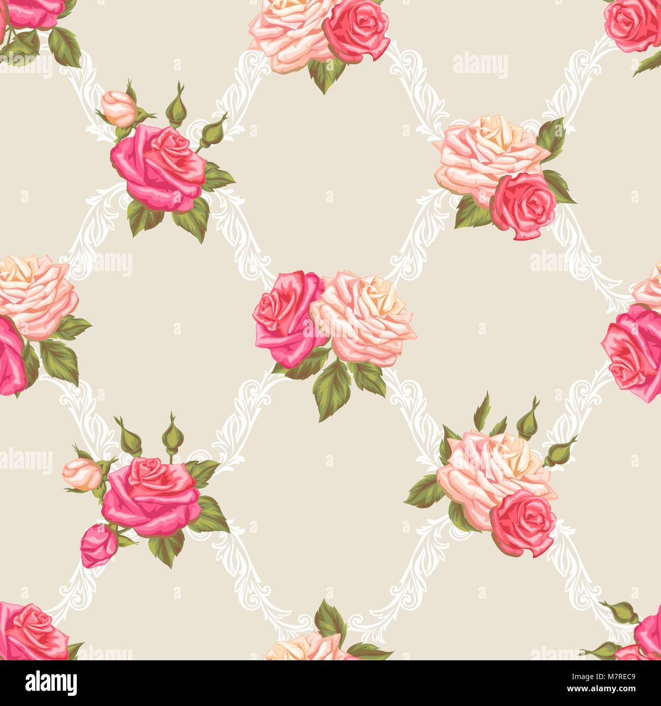 Seamless pattern with vintage roses. Decorative retro flowers. Easy to ...
