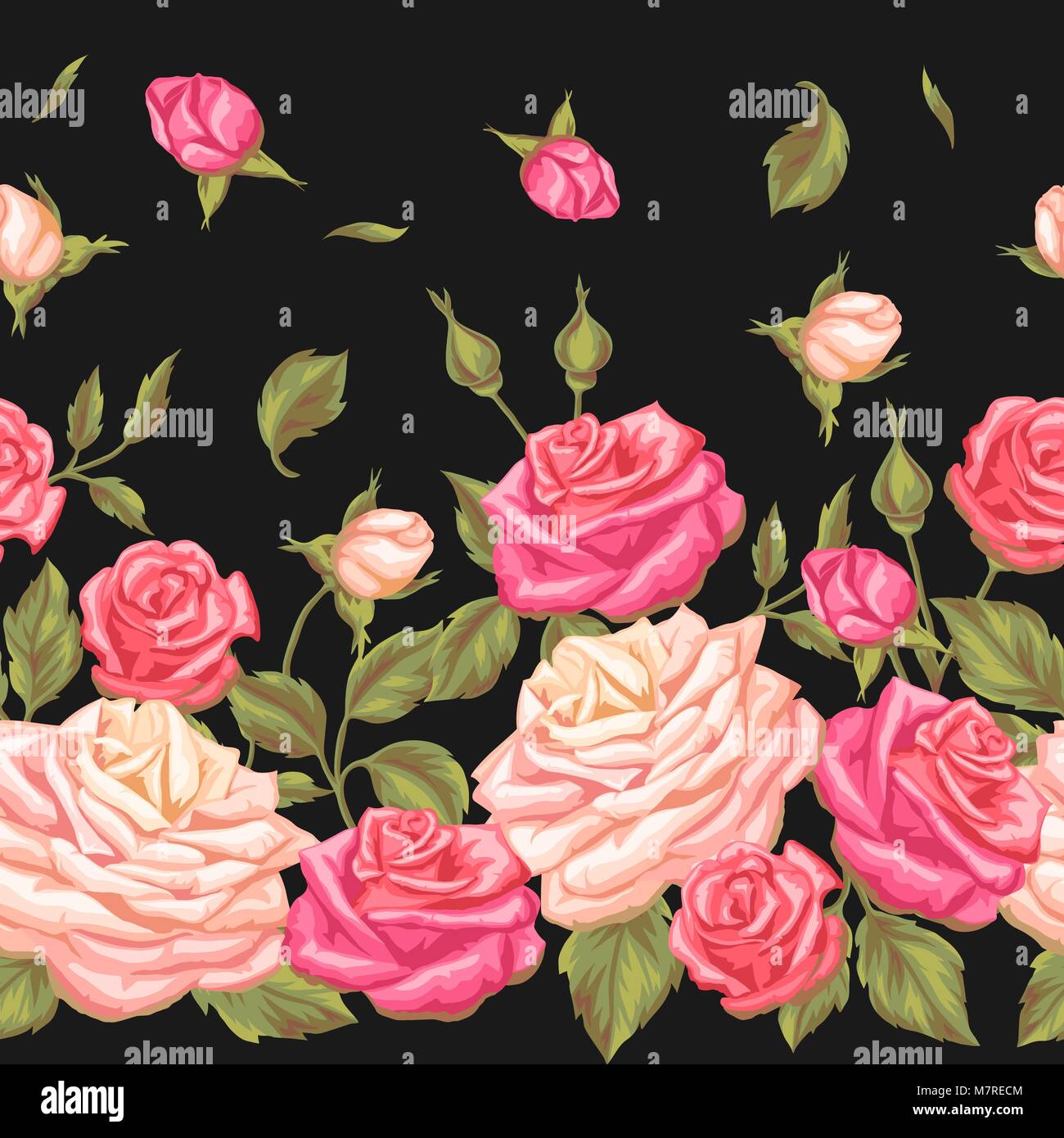 Seamless pattern with vintage roses. Decorative retro flowers. Easy to ...