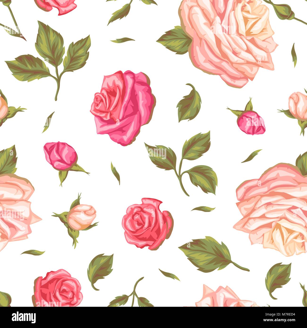 Seamless pattern with vintage roses. Decorative retro flowers. Easy to ...