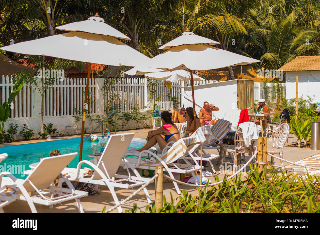 Agonda Beach, Goa/India- March 2 2018: The White resort at Agonda Beach in Goa, India Stock Photo