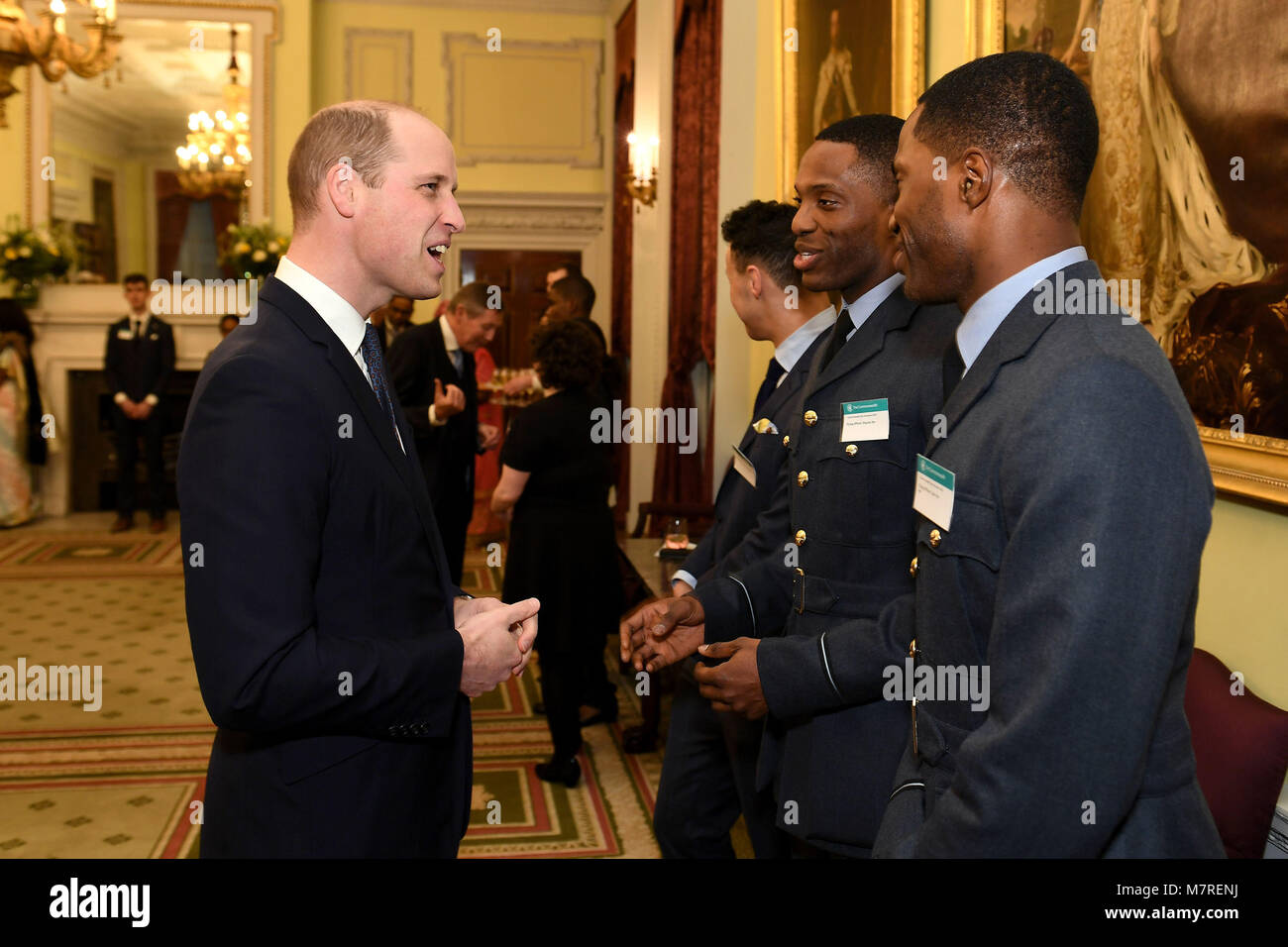 The Duke of Cambridge meets guests at a reception held by the Commonwealth Secretary-General, Rt Hon Patricia Scotland QC, at Marlborough House, the home of the Commonwealth Secretariat in London. Stock Photo