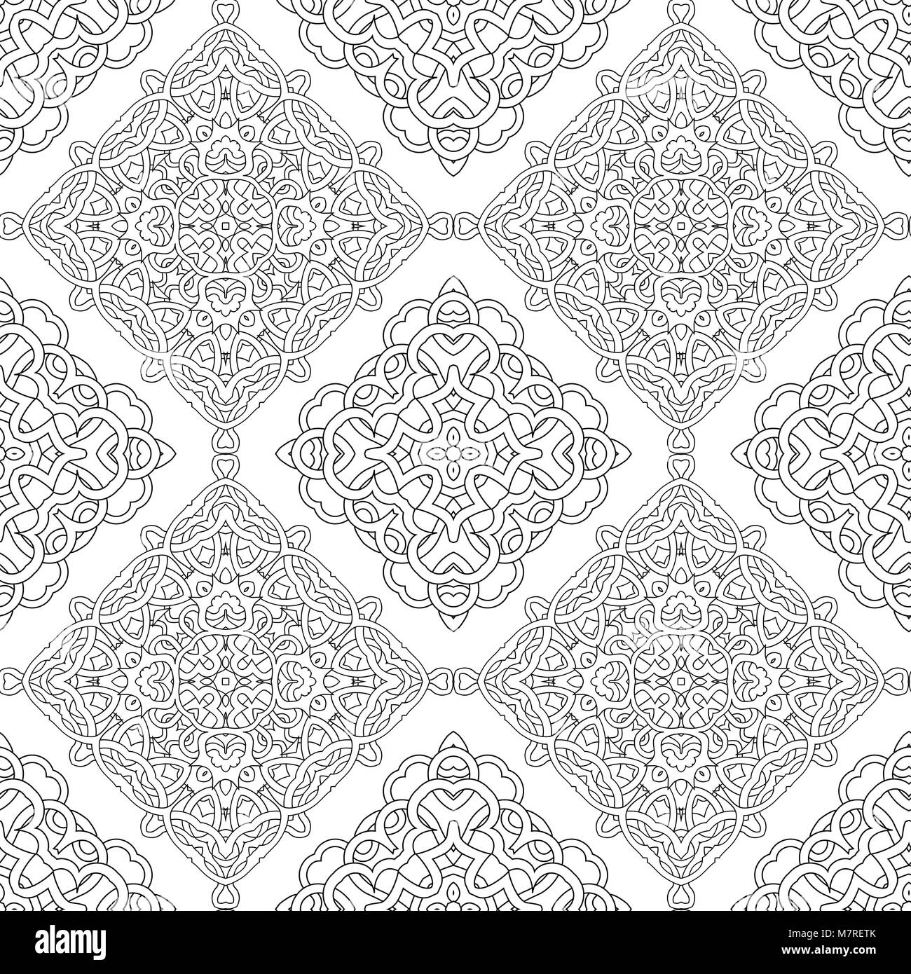 Vector seamless pattern of black and white mandala. Line art background ...