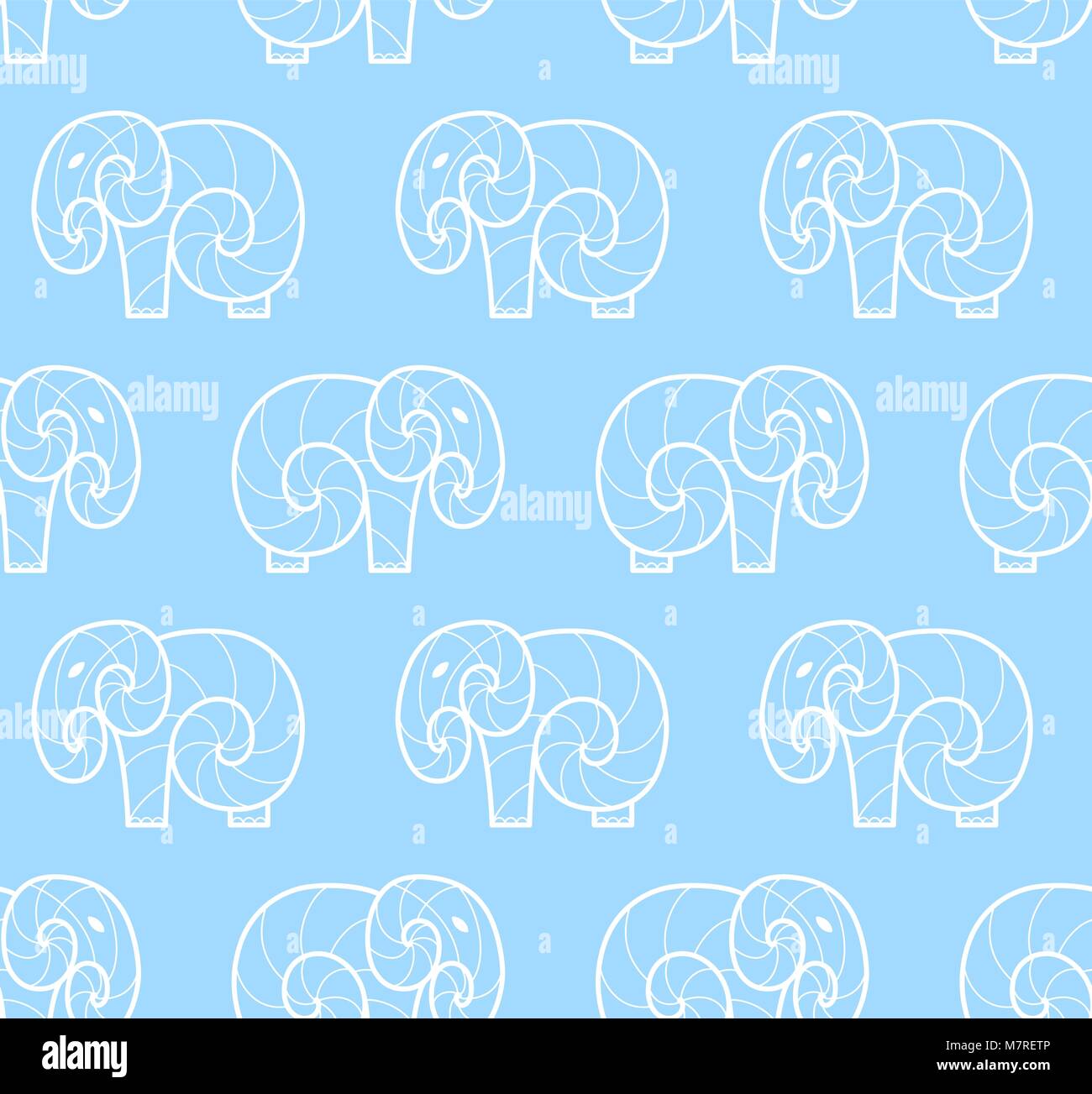 Vector seamless pattern of white simple elephant on blue background ...