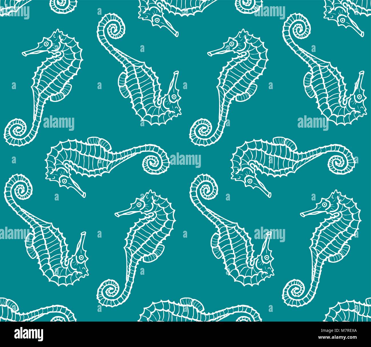 vector seamless pattern of seahorse contour. Hippocampus background ...