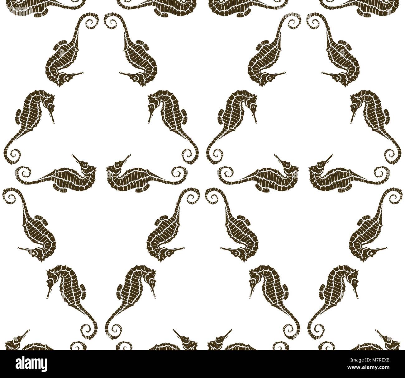 seamless pattern from seahorse silhouette. Vector hippocampus Stock ...