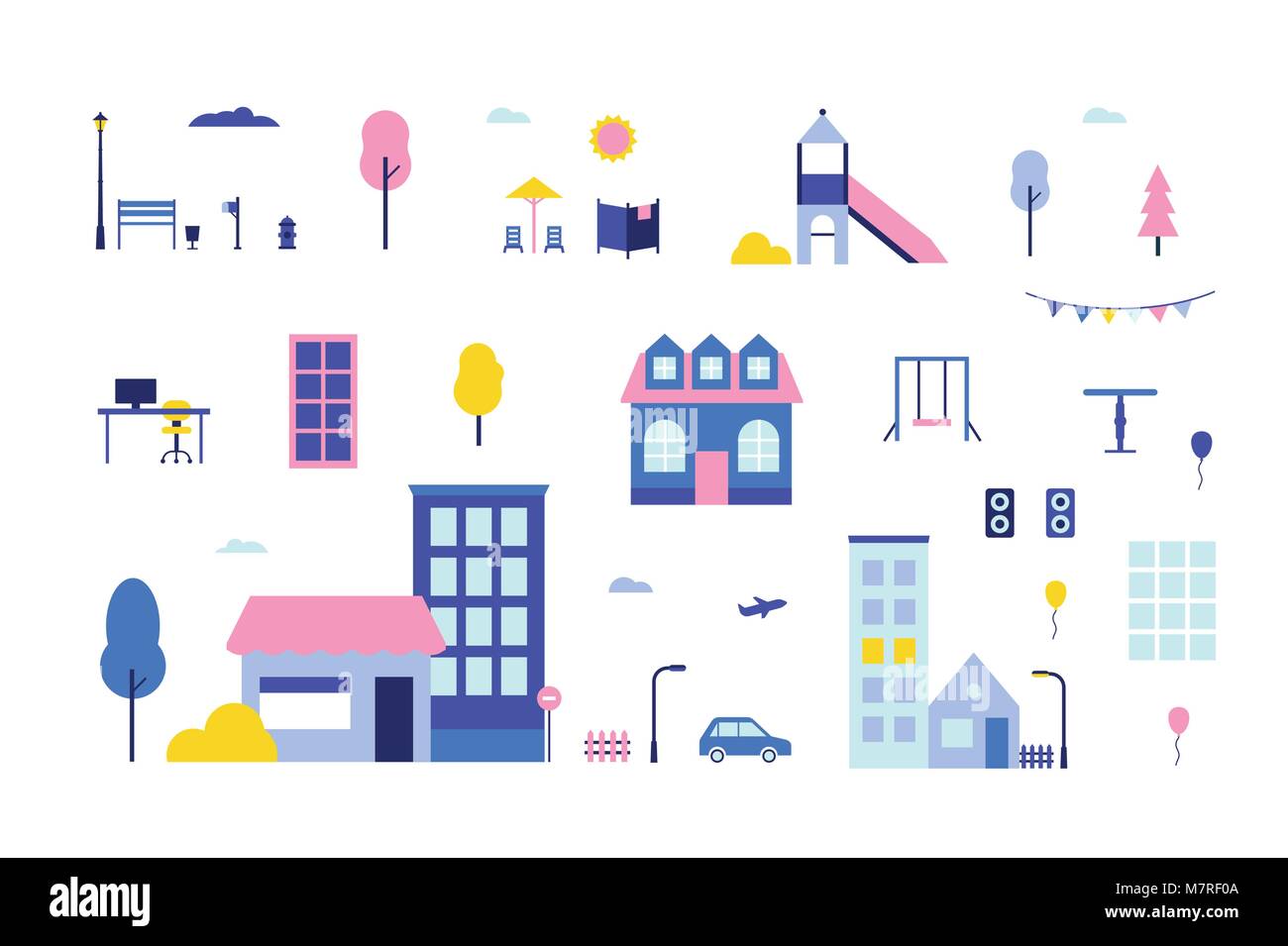 City elements - flat design style set of isolated objects Stock Vector ...