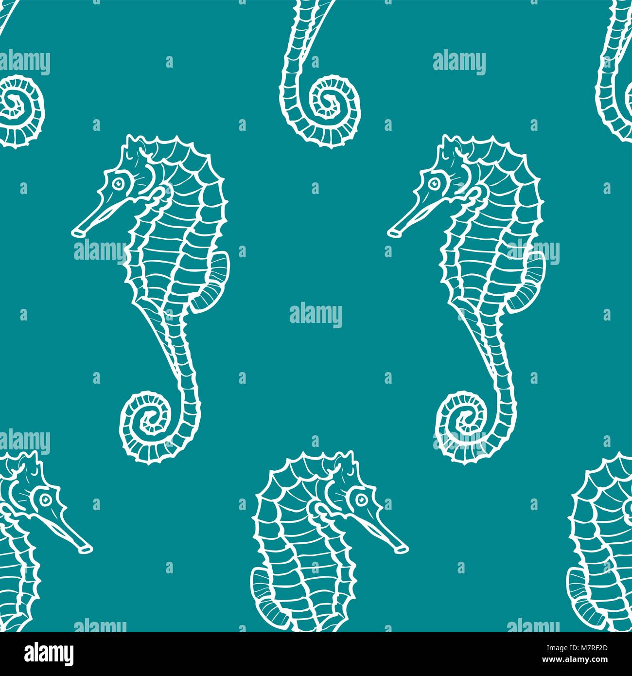 vector seamless pattern or seahorse contour. Hippocampus background ...