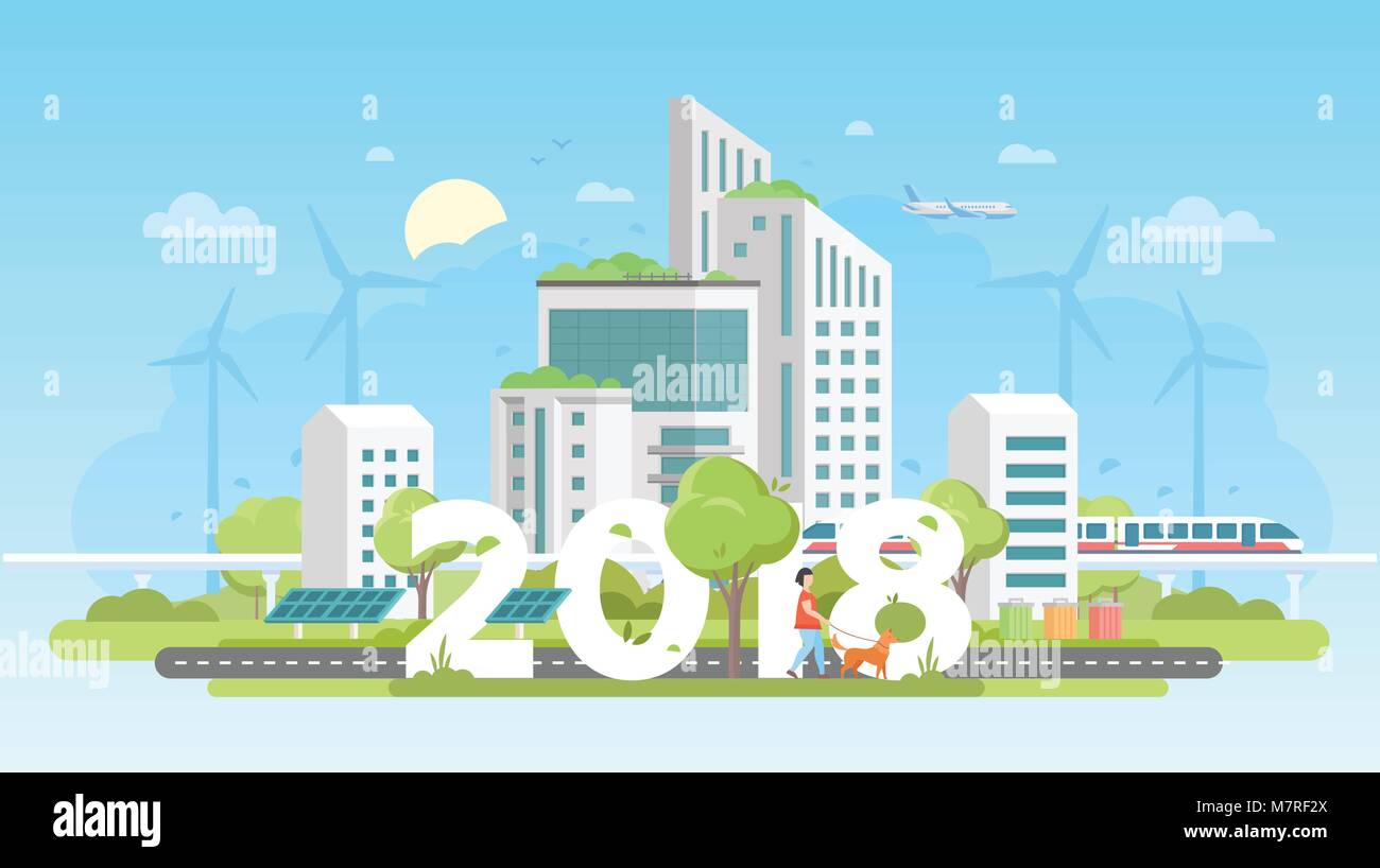 Modern eco city - colorful flat design style vector illustration Stock ...