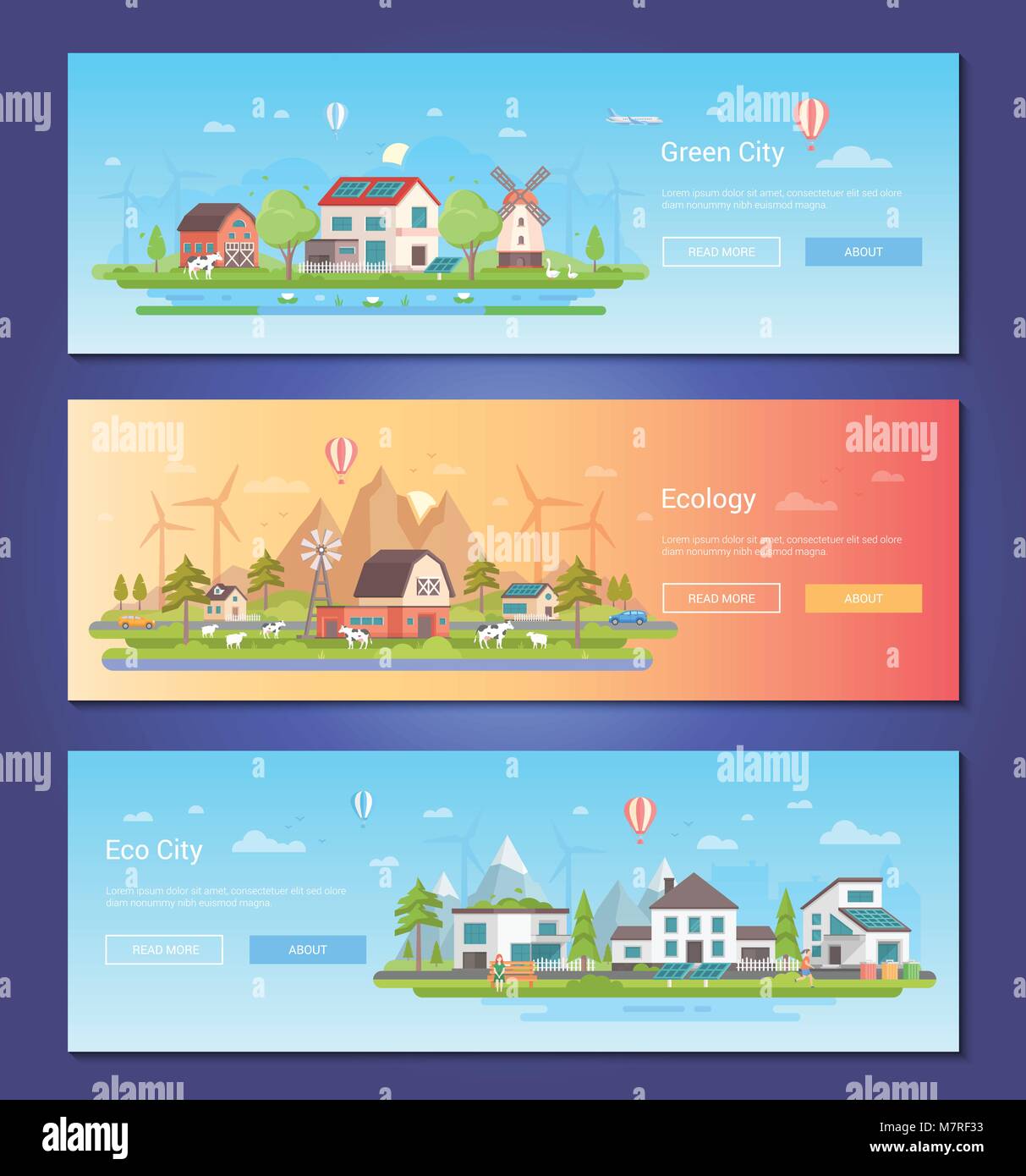 Eco city - set of modern flat design style vector illustrations Stock ...