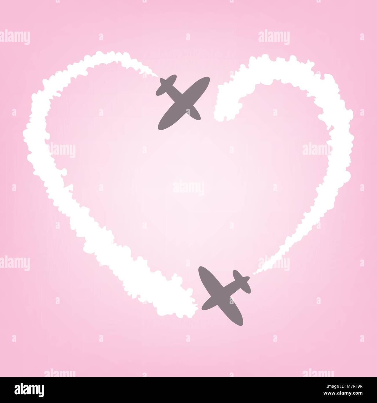 Vector plane with smoke in the form of heart. Card for Valentine day ...