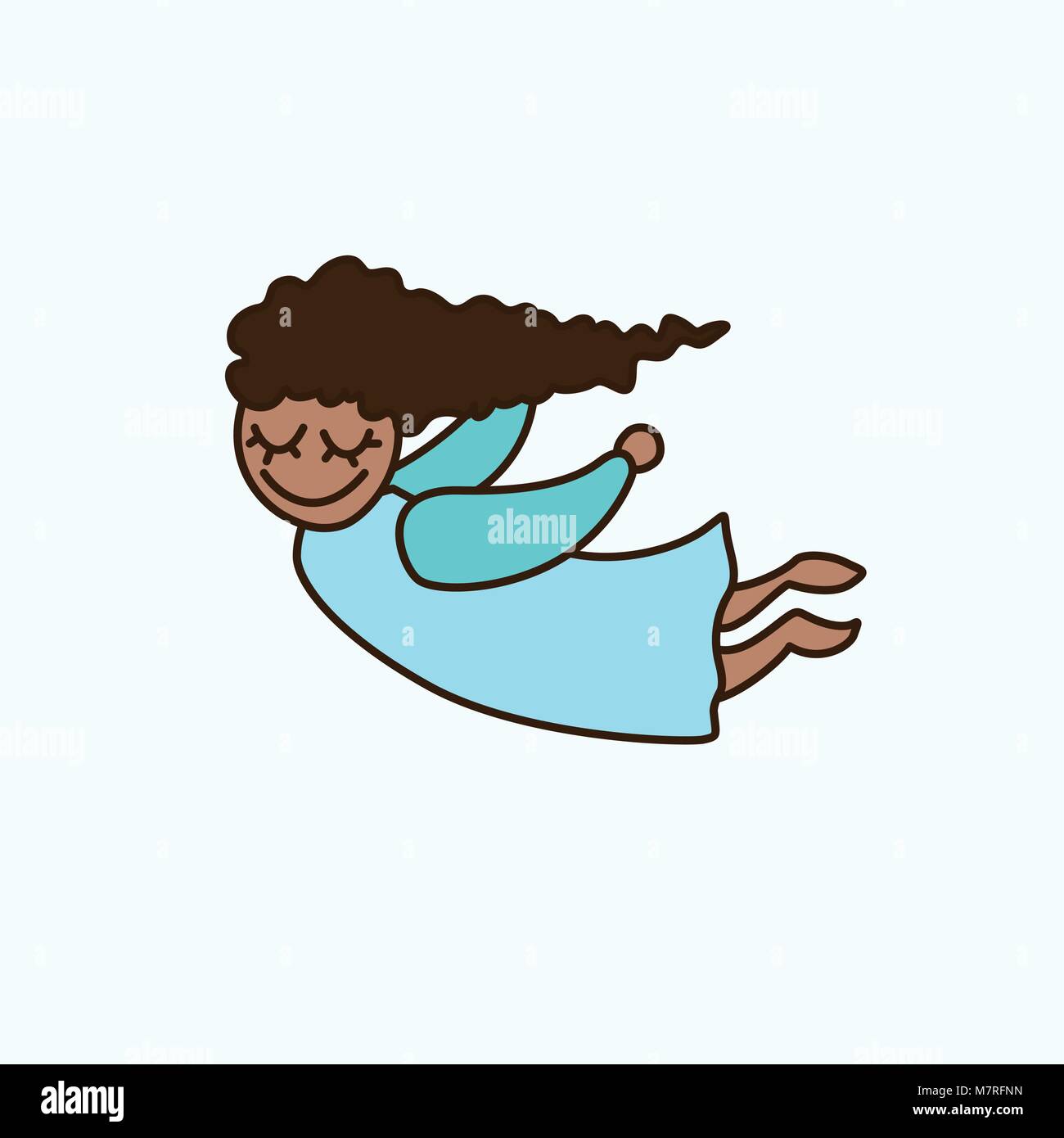 Vector Flying Cartoon African American Girl Greeting Invitation