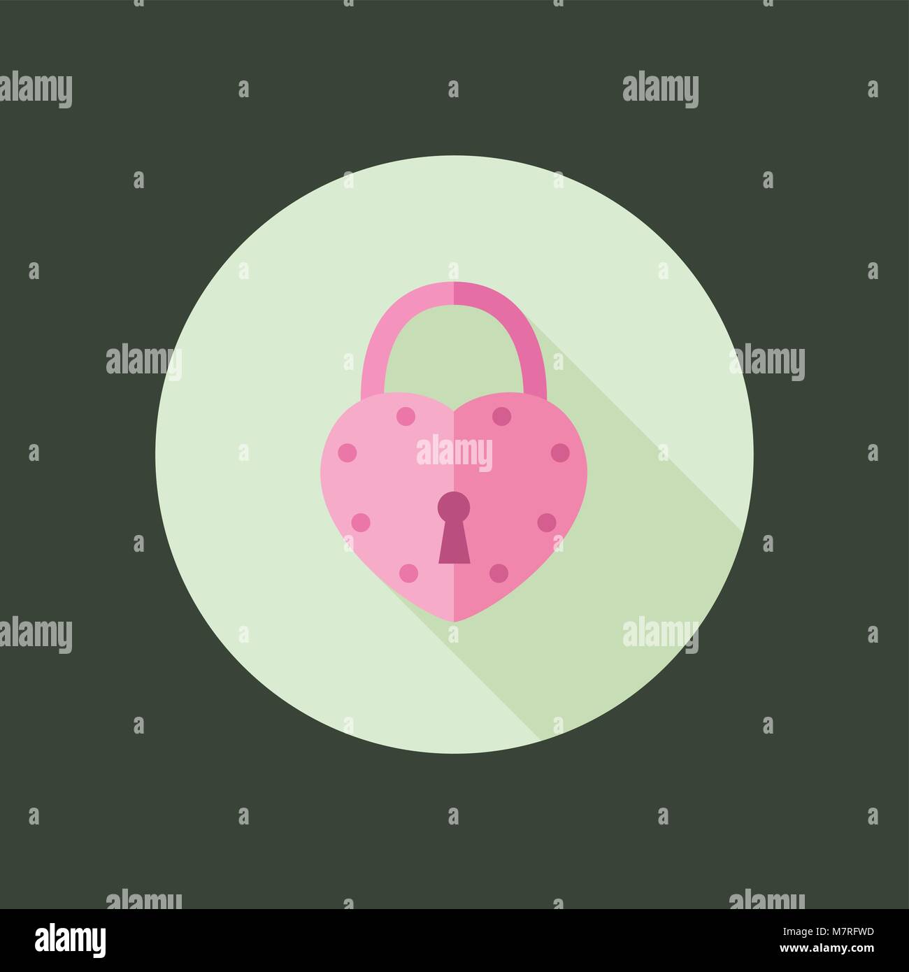 Heart Padlock Circle Icon. Flat Design Vector Illustration with Long ...