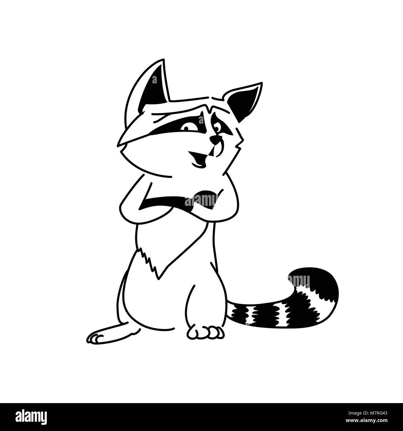 Vector illustration of cartoon funny raccoon. Black and white racoon ...