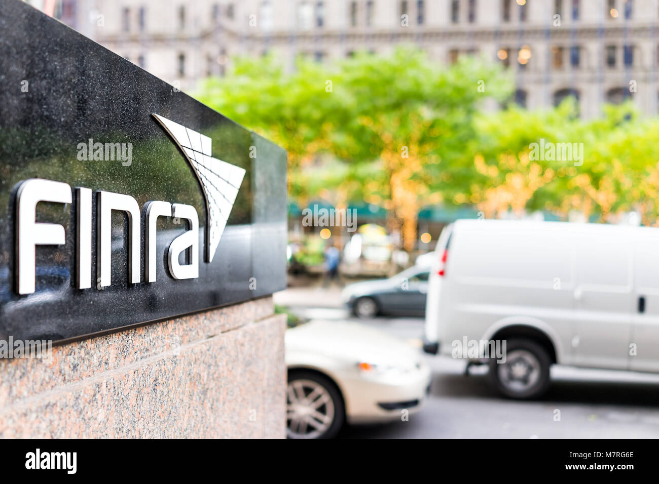 New York City, USA - October 30, 2017: Sign on the building of Financial Industry Regulatory Authority, or Finra, in Manhattan NYC lower financial dis Stock Photo