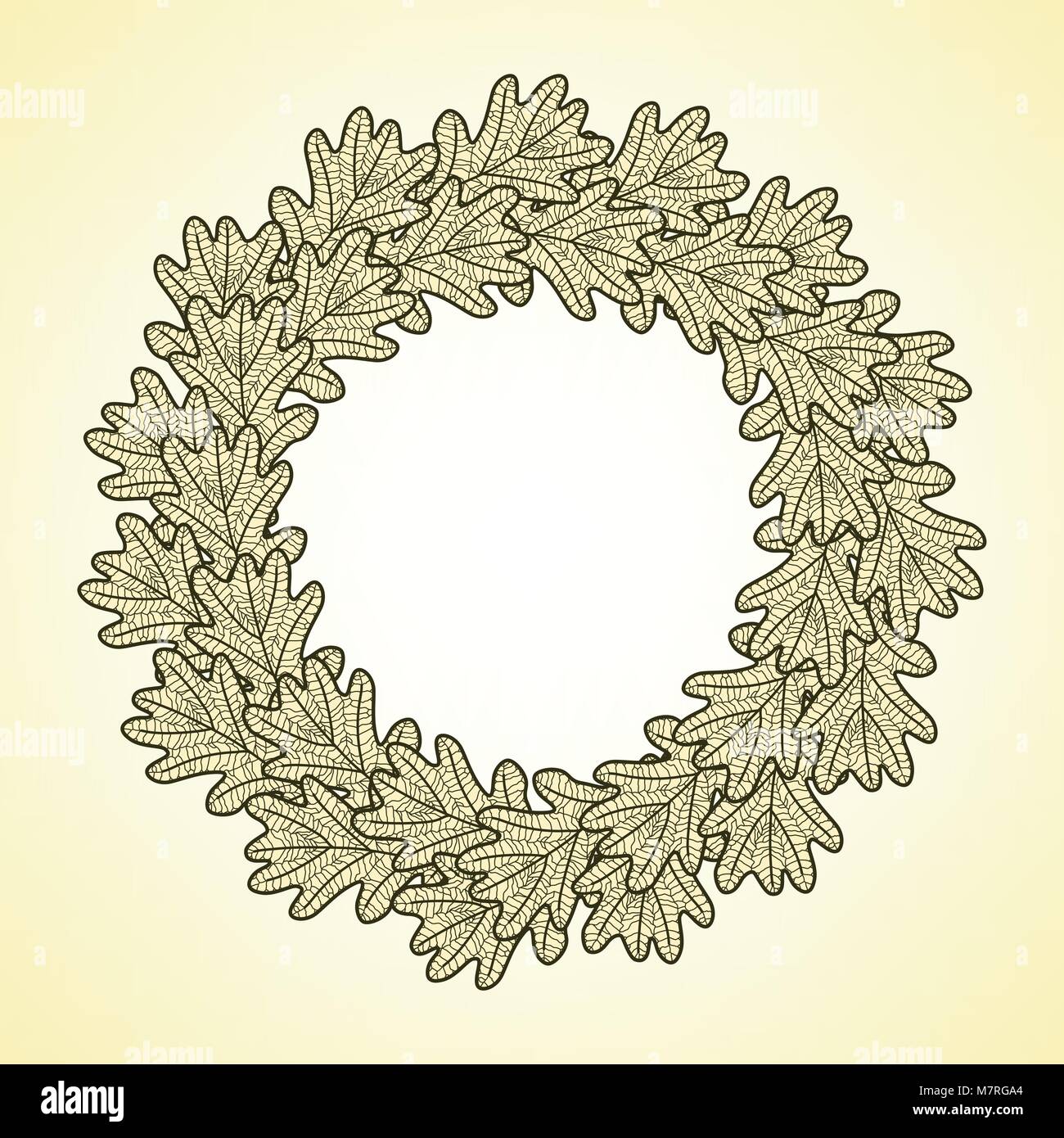 Illustration round frame from graphic oak leaves Stock Vector Image ...