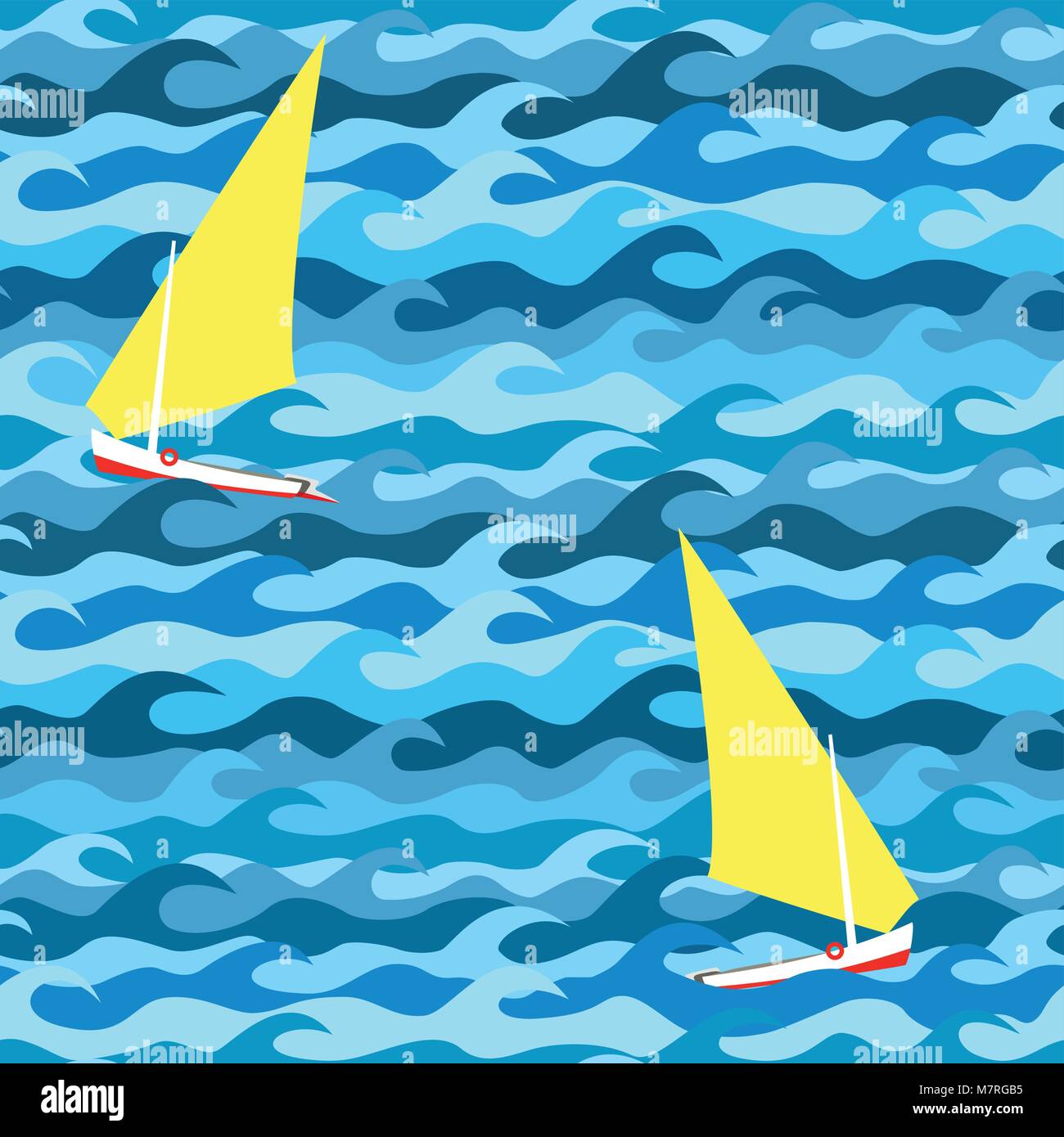 Seamless pattern made of sea waves and yachts Stock Vector Image & Art ...