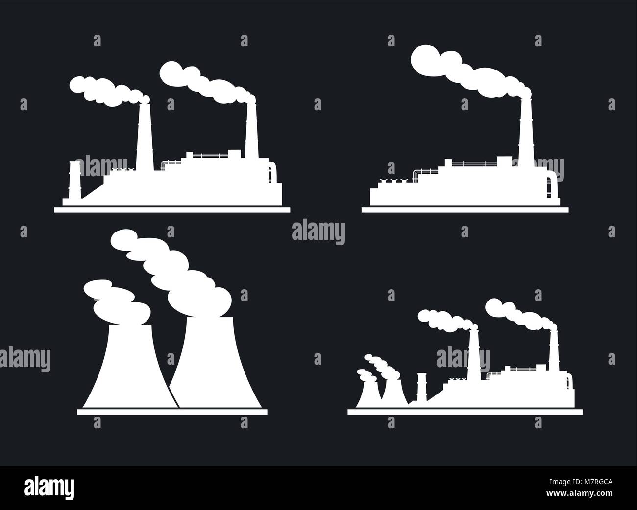 Set of industry manufactory building icons. Plant and factory, power ...