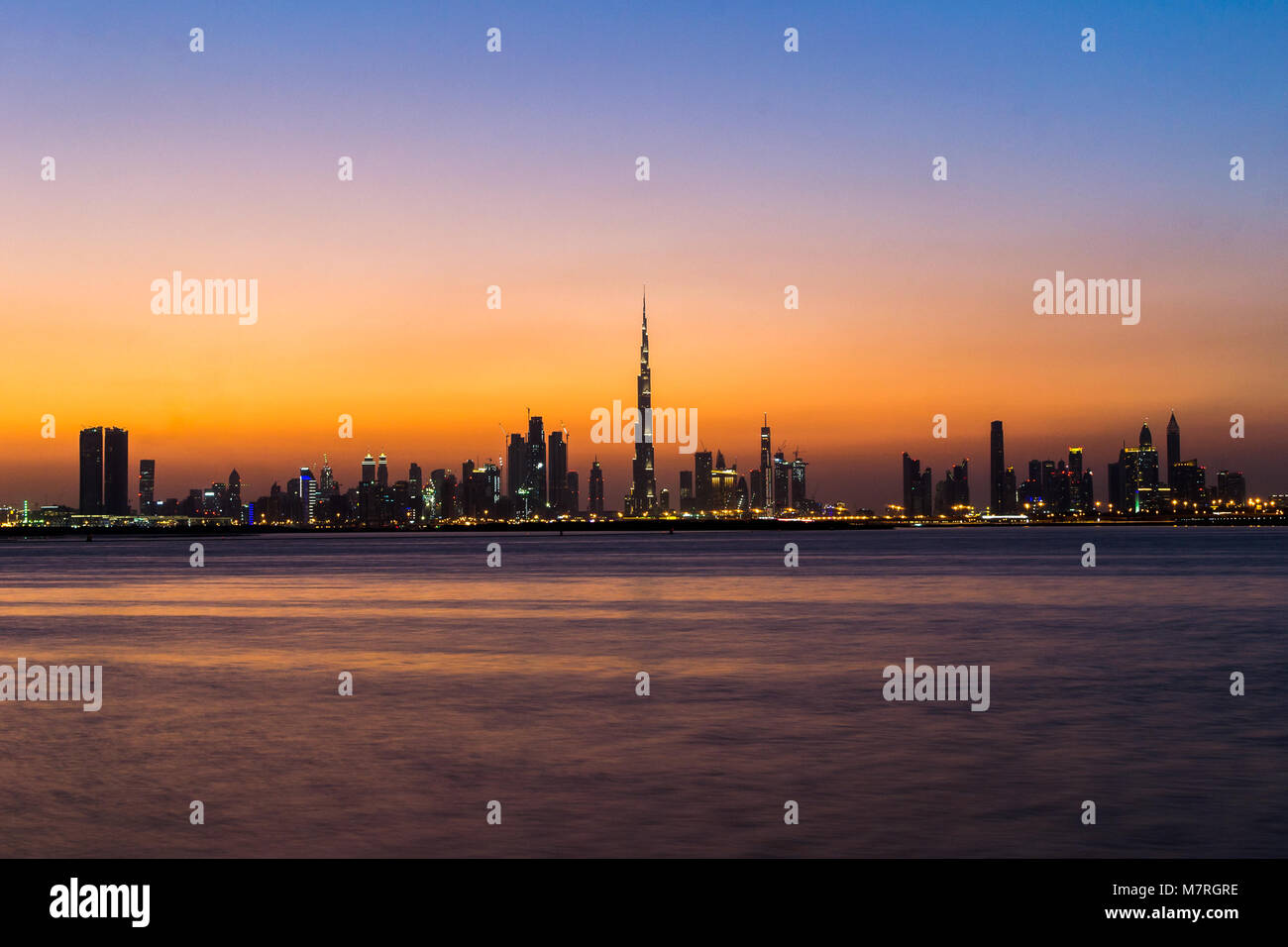 Beautiful view of the Dubai skyline in UAE from Dubai creek Harbour