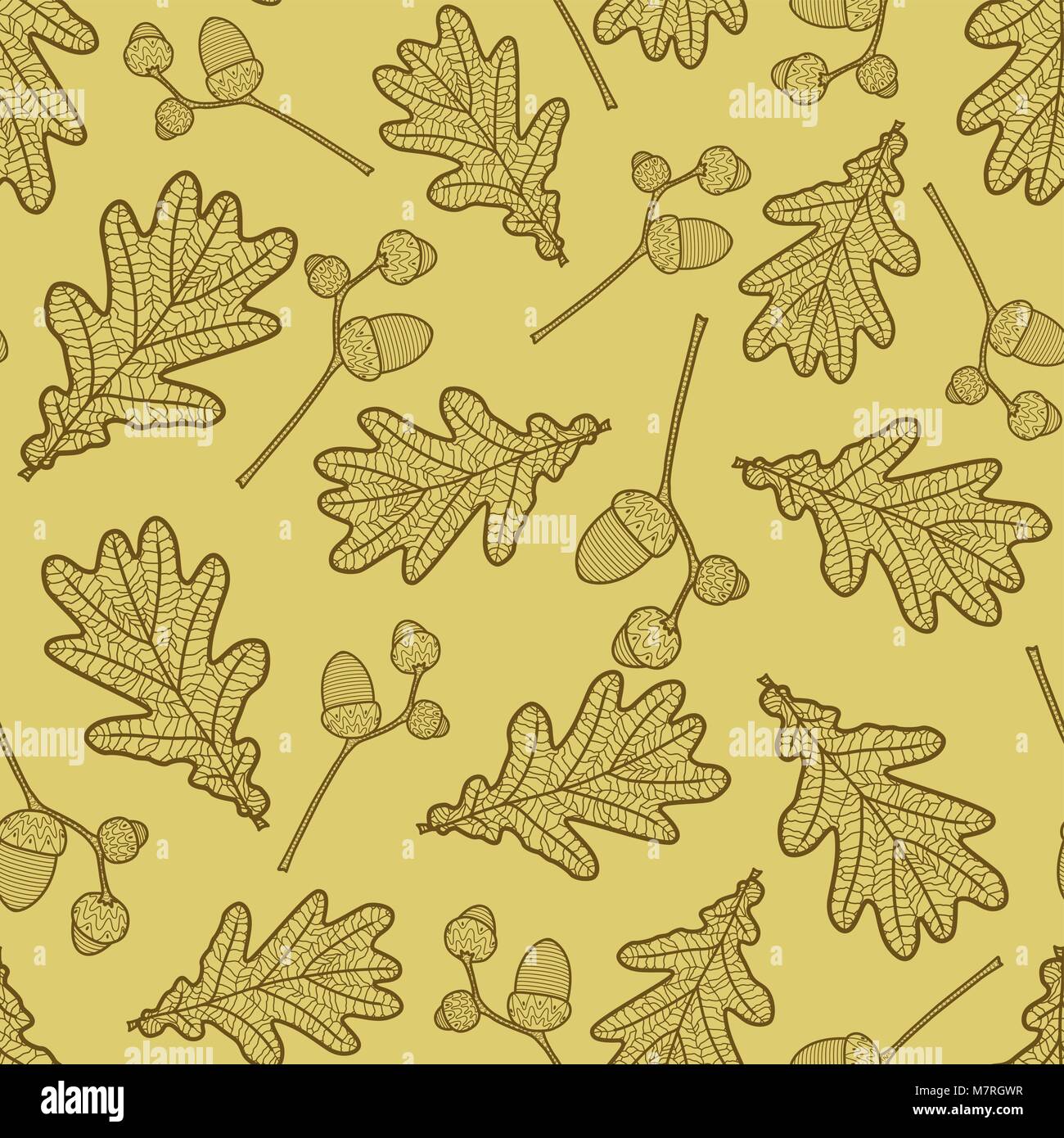 seamless pattern of branches with acorns and oak leaves Stock Vector ...