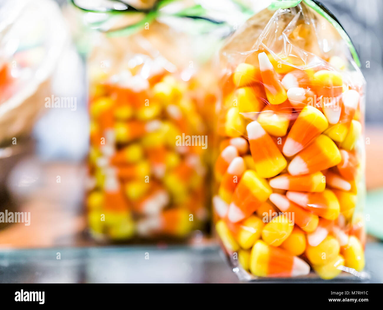 Closeup Of Colorful Orange Yellow Candy Corn On Display Packaged In Plastic  Bag In Candy Store Shop For Halloween Holiday Season Trick Or Treat Stock  Photo - Alamy
