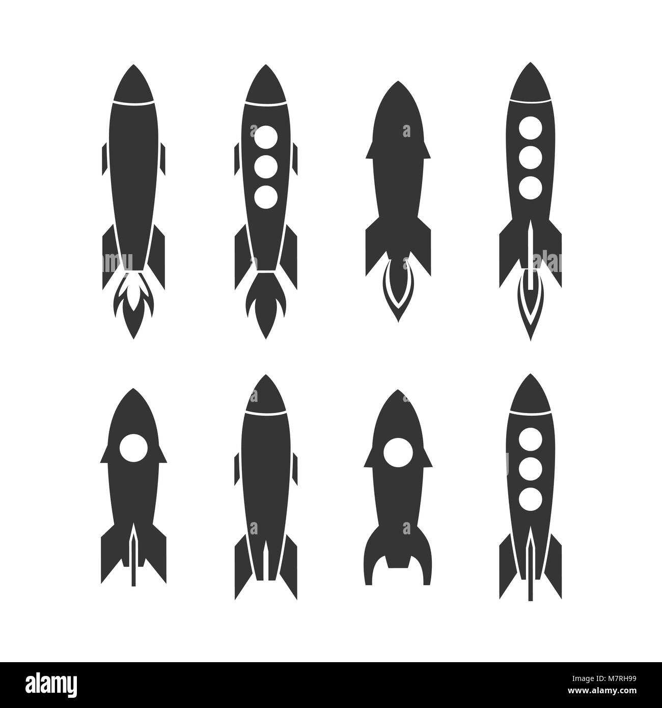 Rocket icon and rocket silhouette vector set. Icon design rocket