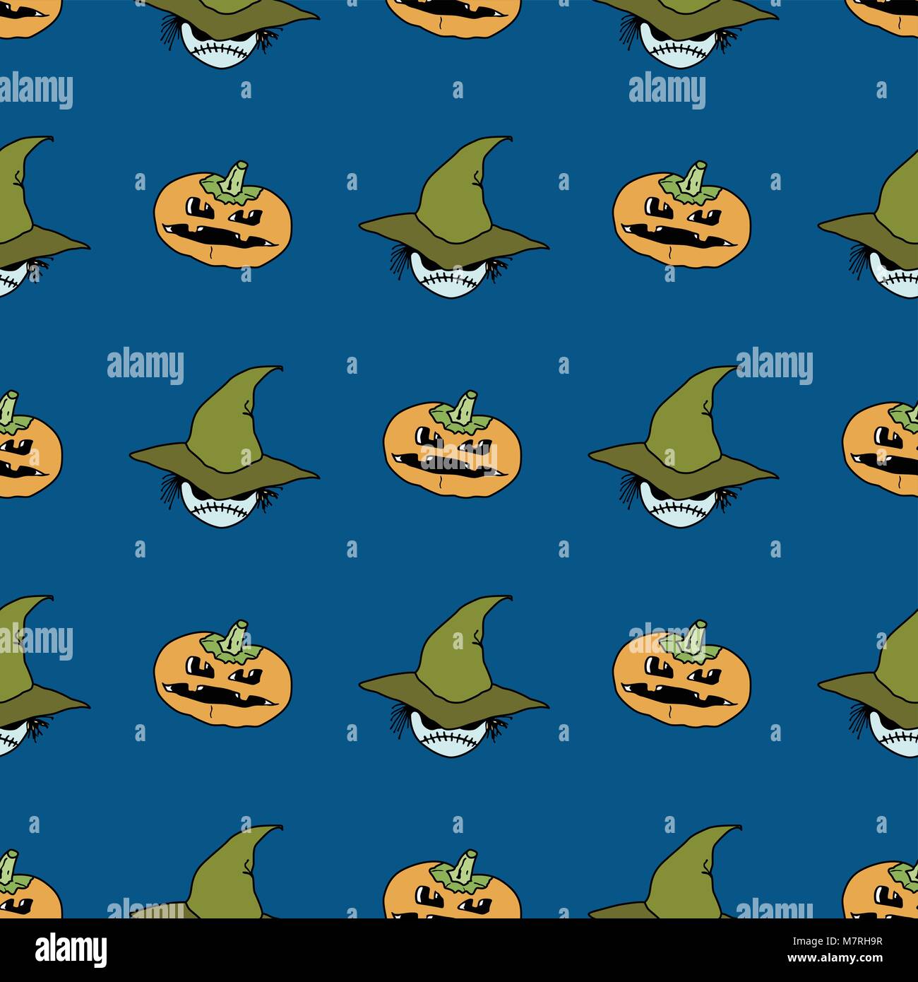 seamless pattern from pumpkins and ghosts in hat on dark background ...