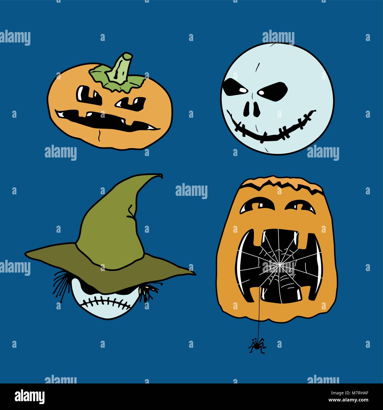 Vector set of characters for Halloween in cartoon style. Pumpkins and ...