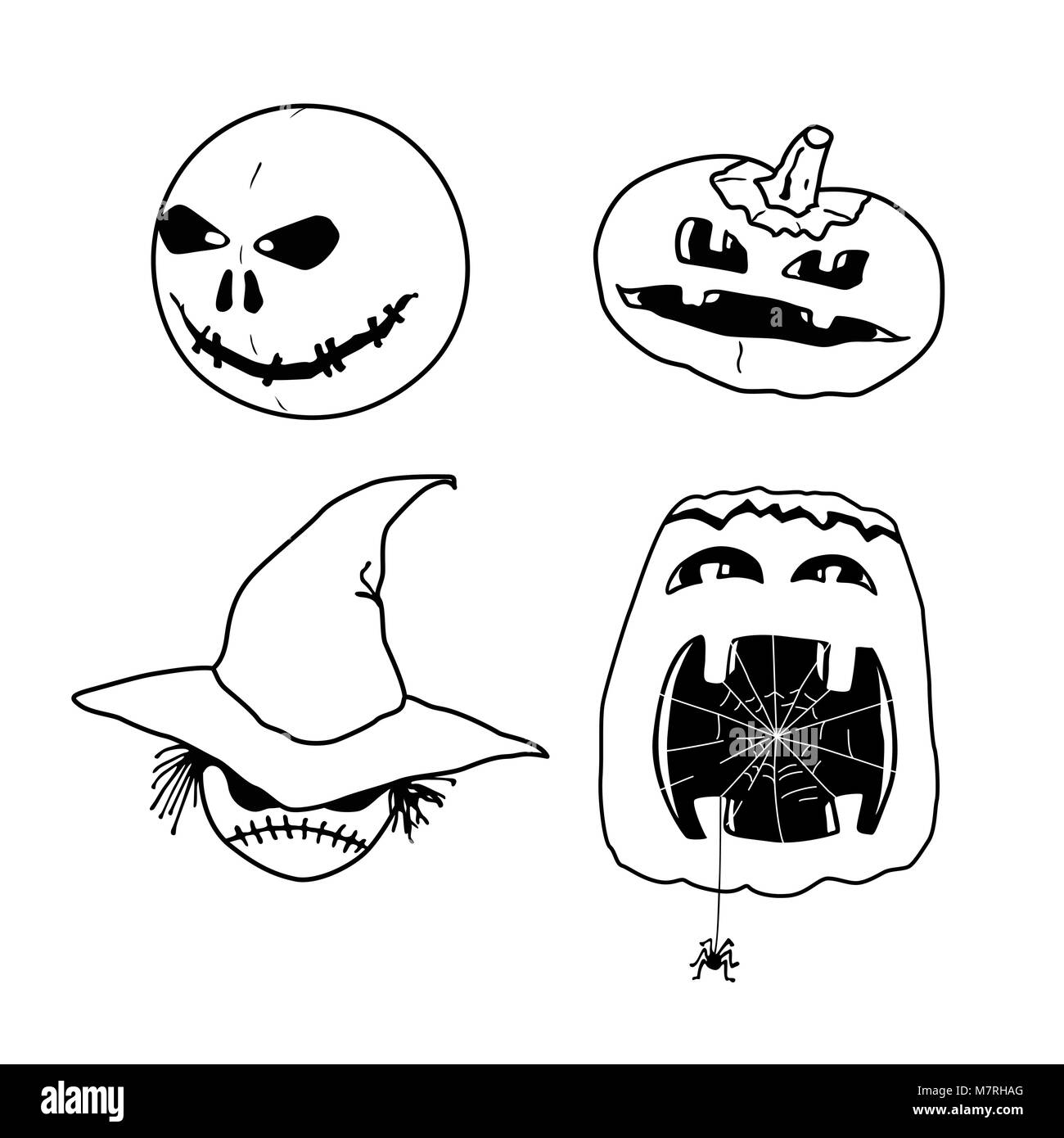 Vector Set Of Characters For Halloween In Cartoon Style Pumpkins And Stock Vector Image Art Alamy