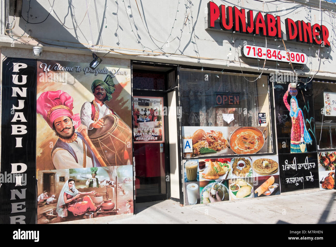 The ornate exterior of the Punjabi Diner on 101st Avenue in South Richmond Hill, Queens, New York City. Stock Photo