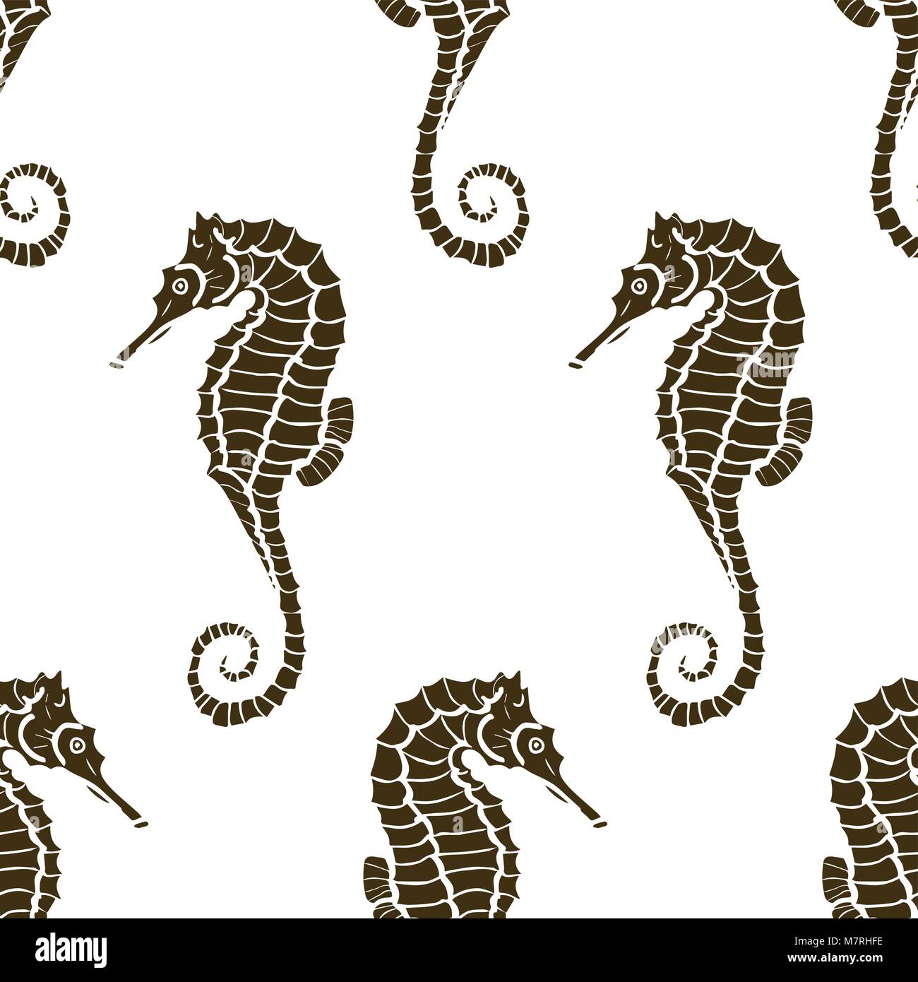 seamless pattern from seahorse silhouette. Vector hippocampus Stock ...